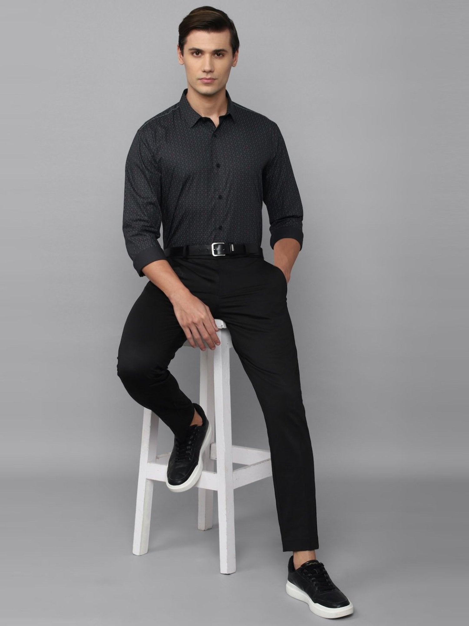 Louis Philippe Sport Black Cotton Slim Fit Printed Shirt