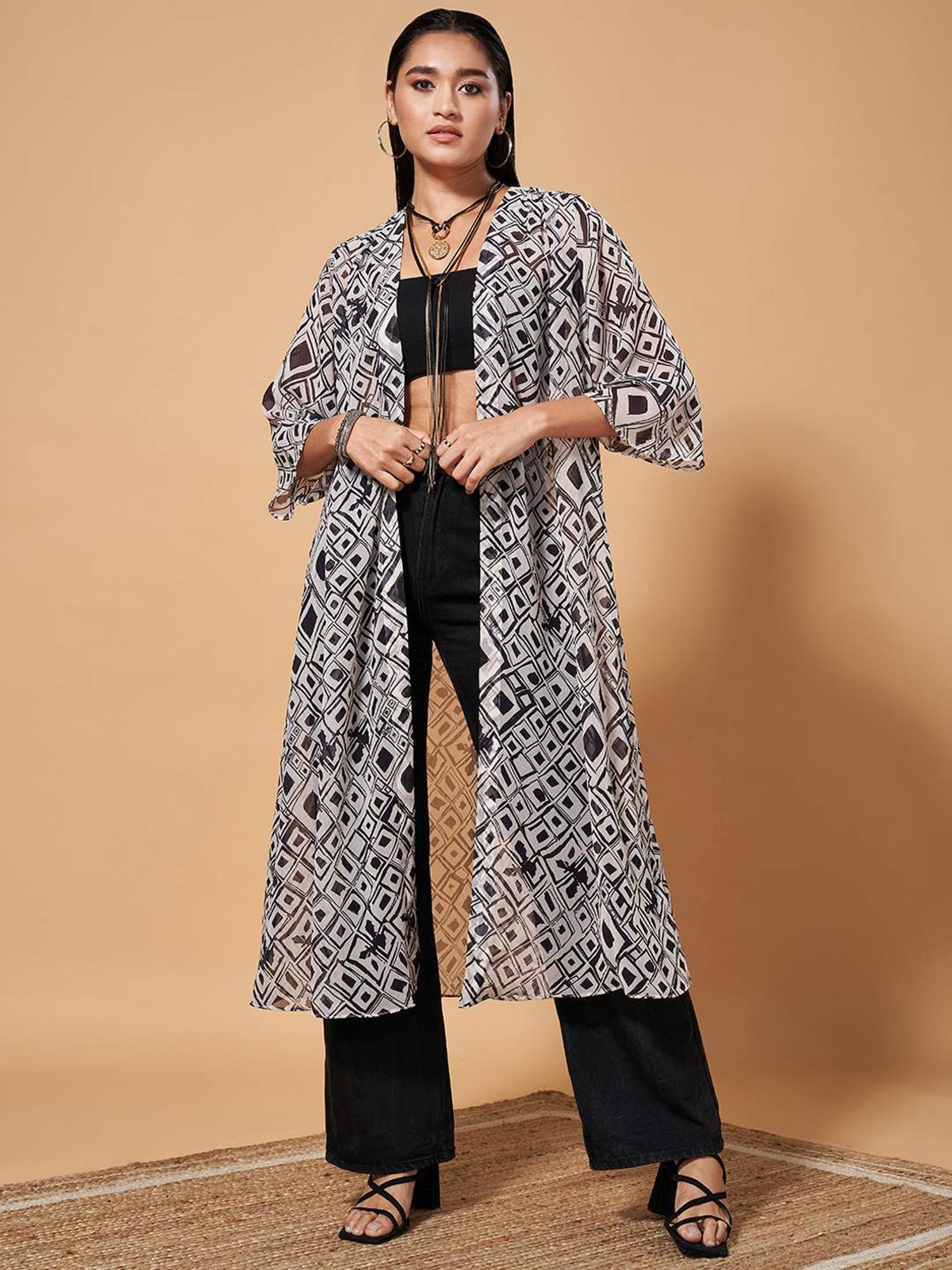 Marigold Lane White Printed Long Shrug