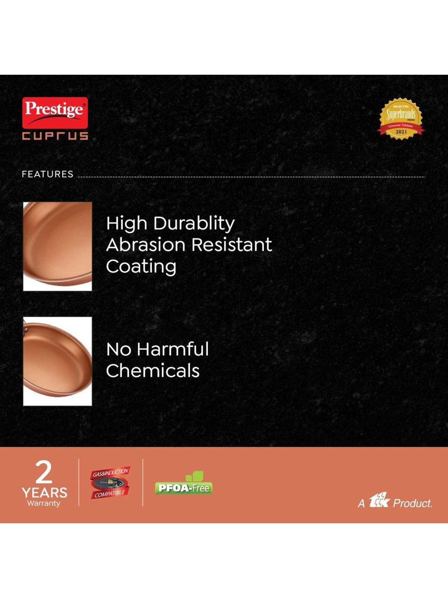 Prestige Brown Aluminium 20 cm Gas Compatible Fry Pan (1.2 L) - Set of 1
