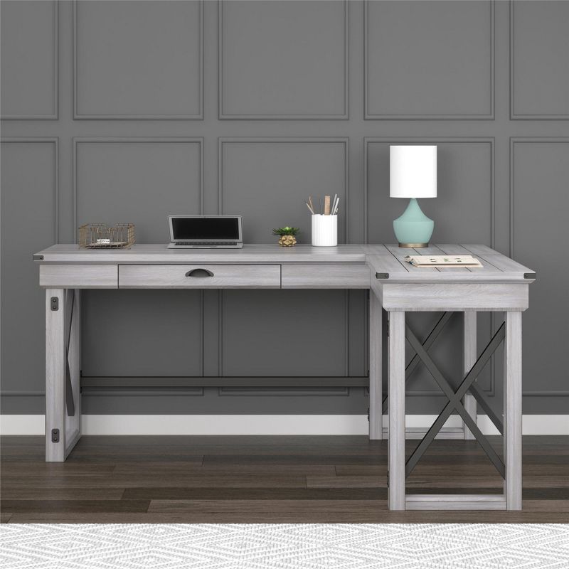 Hathaway L-Shaped Desk with Lift Top Rustic White - Room & Joy