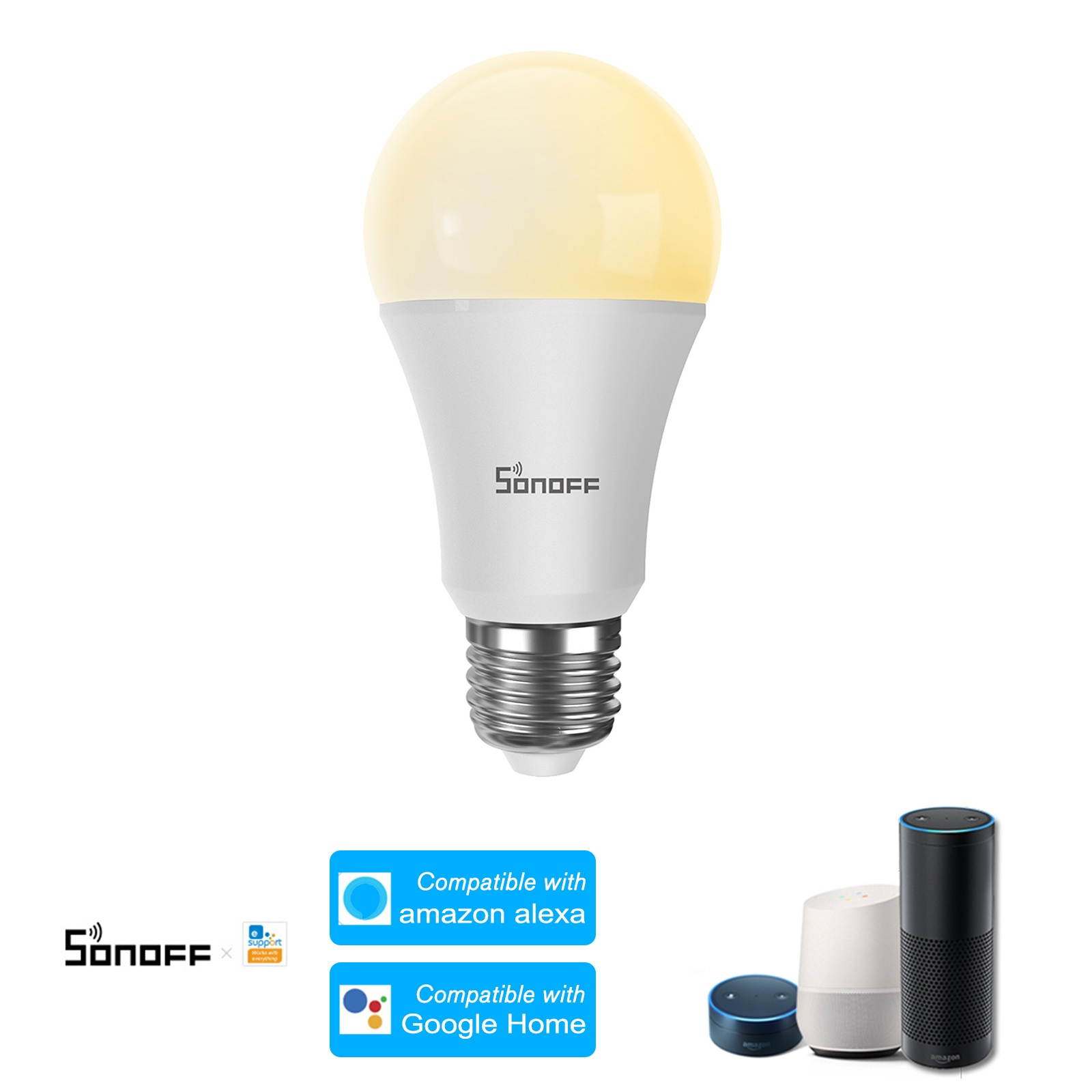 SONOFF B02-B-A60 Itead 12W WiFi Smart Light Bulb E27 LED Lamp Compatible with Alexa/Google Home for Voice Control Dimmable Timer Function Bulb