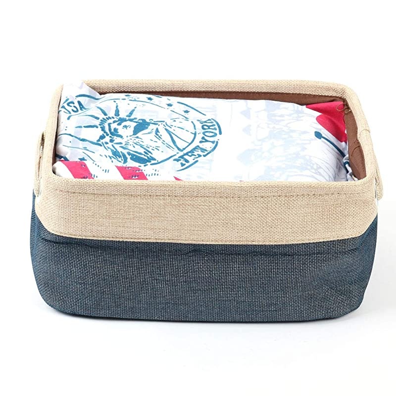 Collapsible Fabric Storage Basket Bins with Dual Handles, Foldable Toy Bins for Laundry Clothes Storage, Home Organizer for Bedroom Office Closet Shelves Dark Blue Small