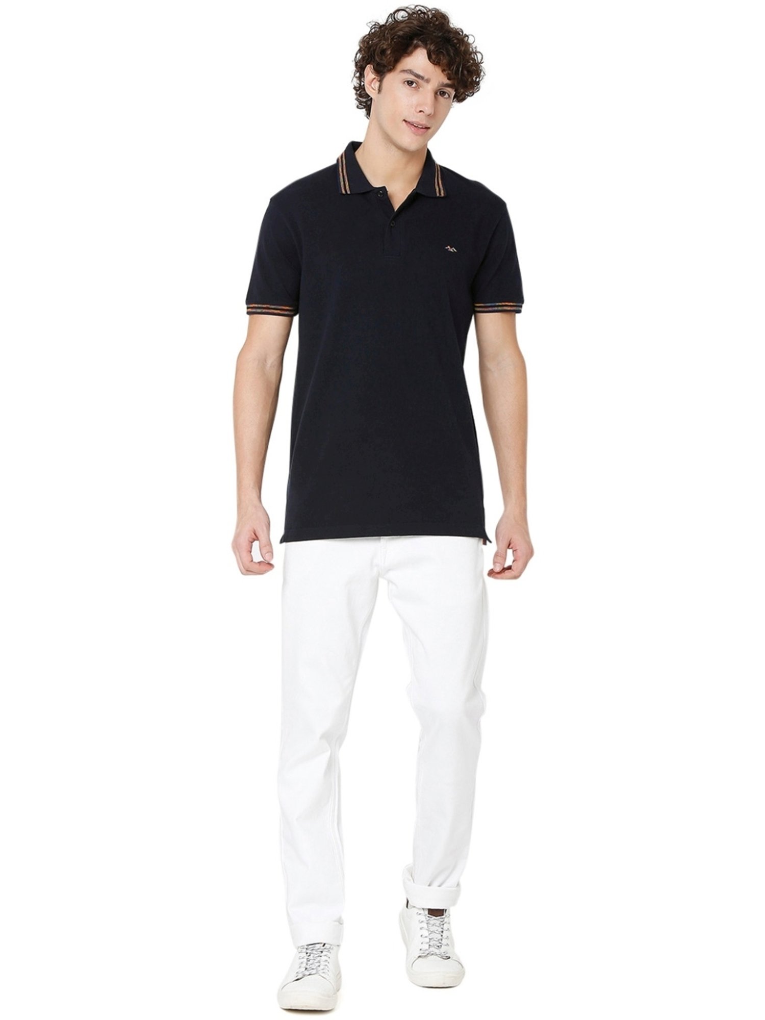 Mufti Navy Cotton Slim Fit Polo T-Shirt