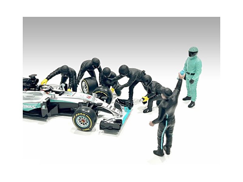 Formula One F1 Pit Crew 7 Figurine Set Team Blue for 1/43 Scale Models by American Diorama