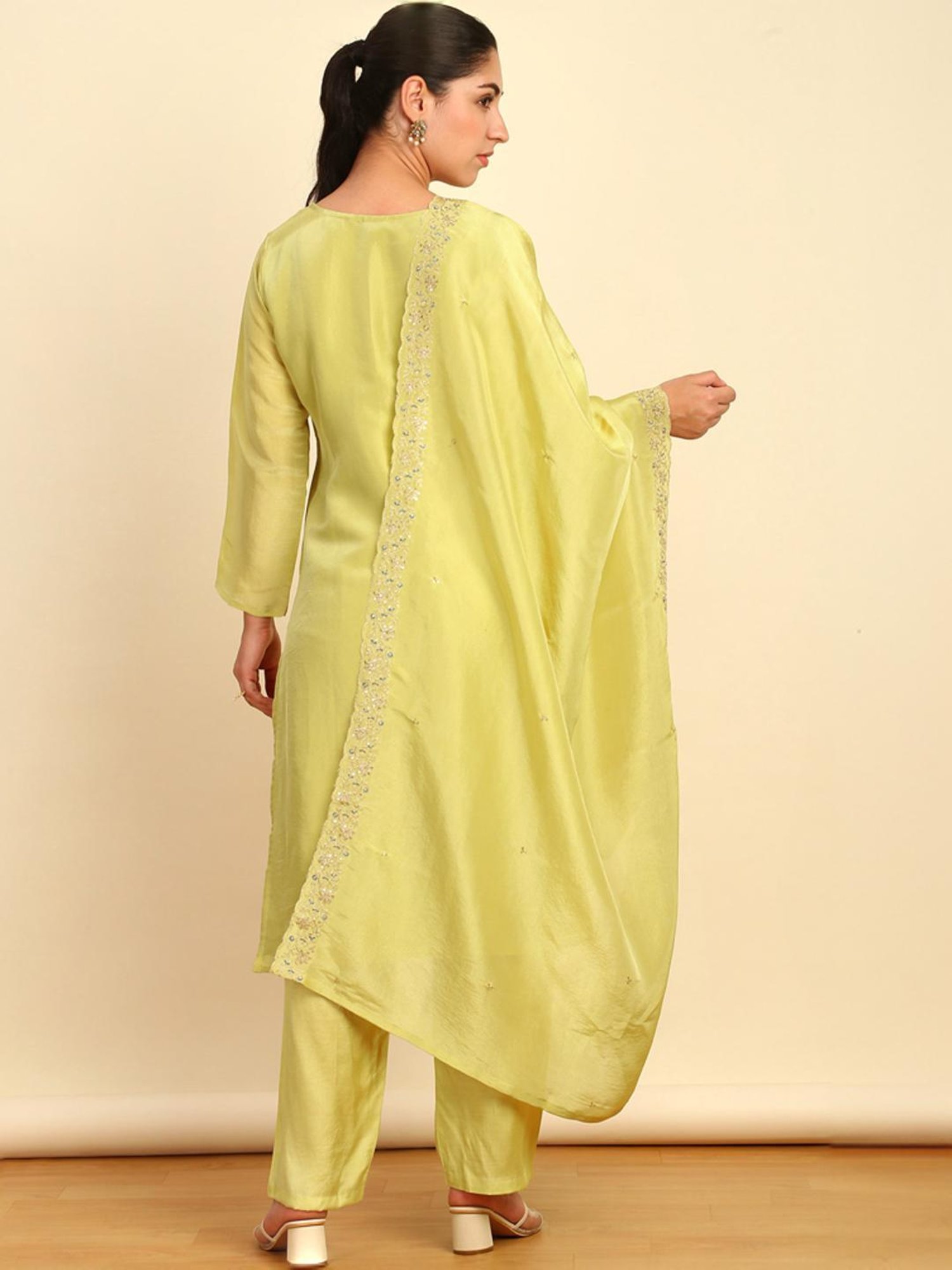 Soch Womens Light Green Silk Blend Embroidered Unstitch Dress Material With Sequins