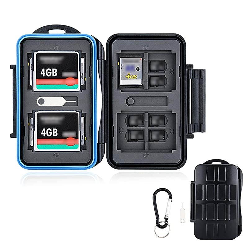SD Card Holder SD Card Case with Carabiner Memory Card Case for 16 SD Cards 8 SD Cards 4 CF CardsWaterResistant AntiShock