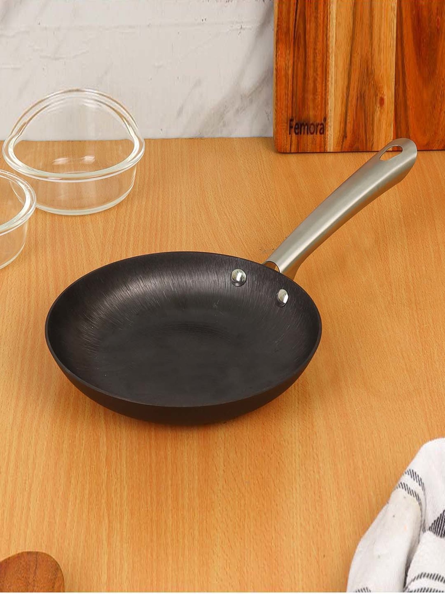Femora Black Cast Iron Non Toxic & Coating Free 2 Frypan