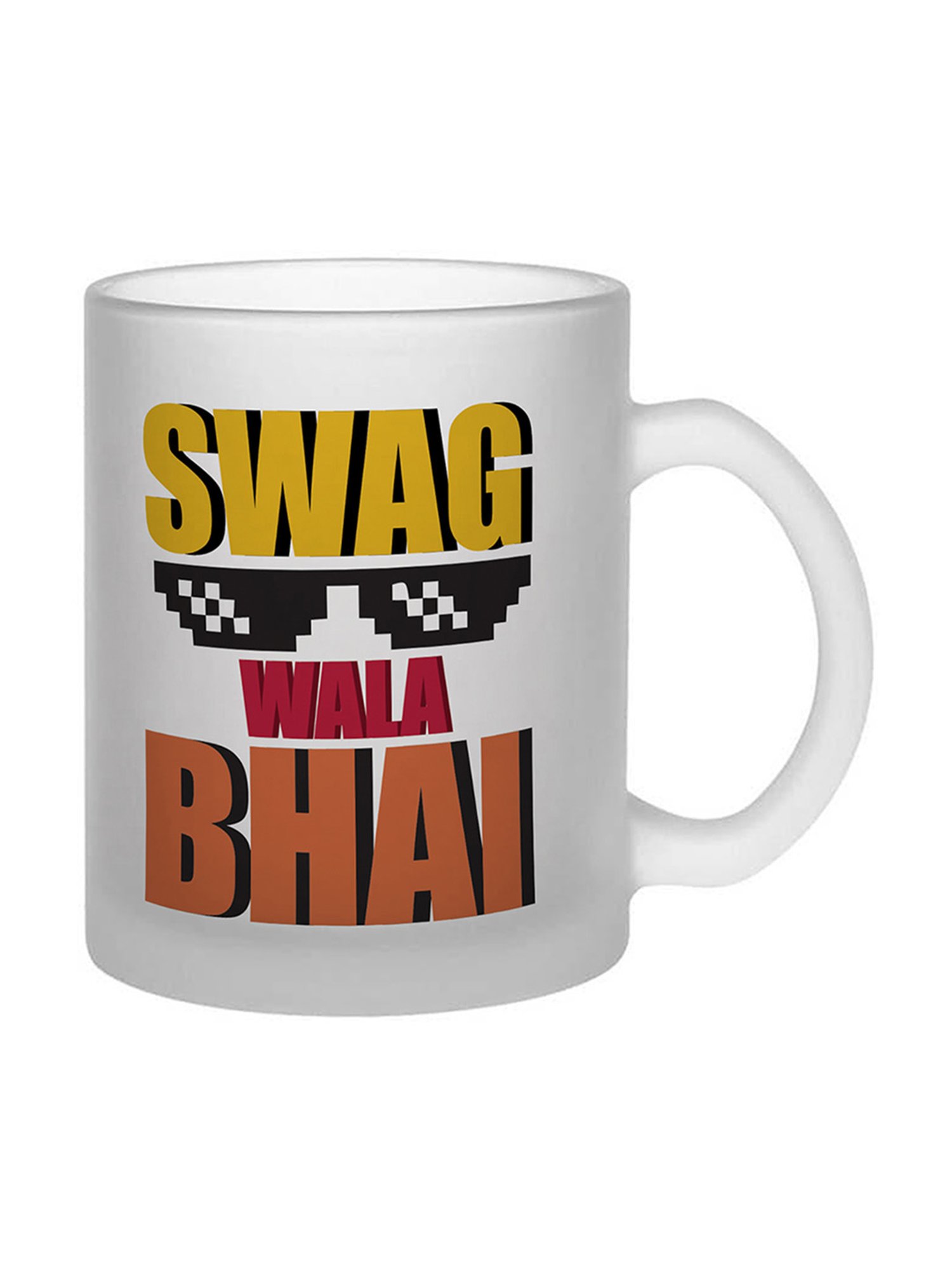 Gathari Swag Wala Bhai White Glass Frosted Coffee Mug 350 ml