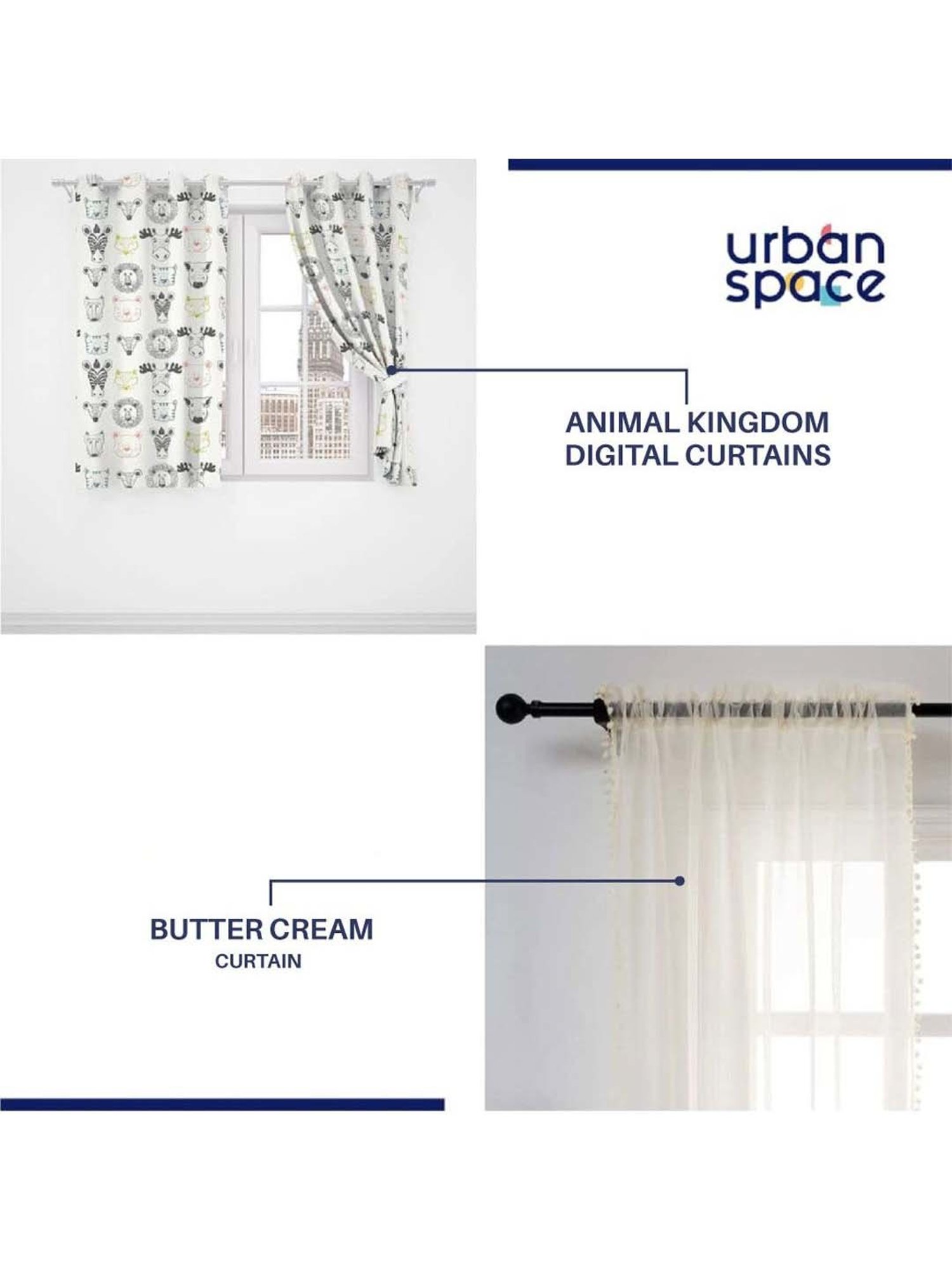 Urban Space White Polyester Door Curtain With Tieback & Eyelet