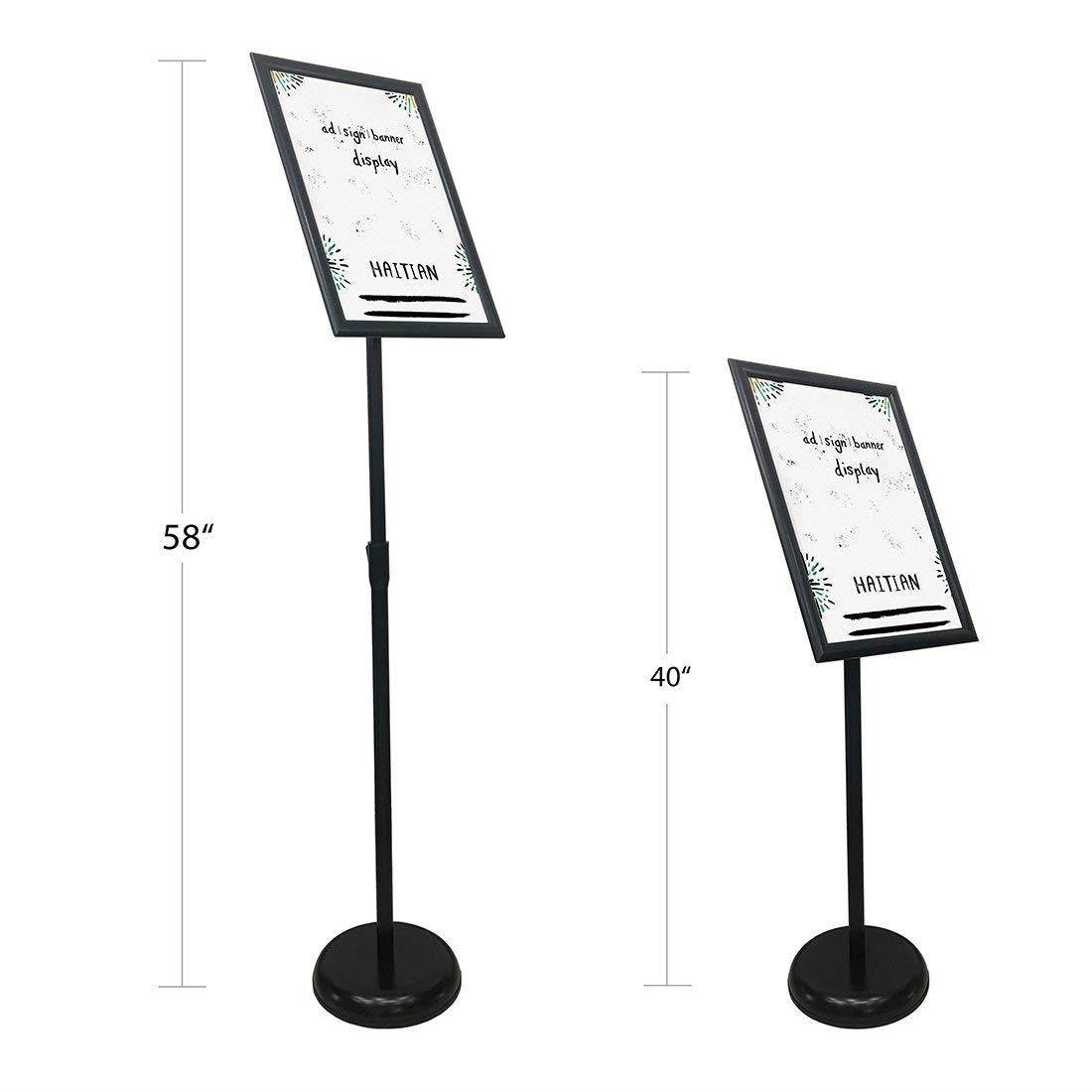 HAITIAN Sign Holder Poster Stand - Fits for 11 X 17 Inch Poster, Adjustable Stand Height, Poster Frame Revolvable To Either Horizontal or Vertical View Display, Metal Material Color Black