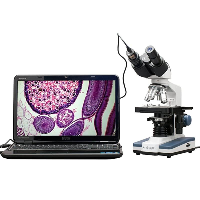 B120C-E1 Siedentopf Binocular Compound Microscope, 40X-2500X Magnification, LED Illumination, Abbe Condenser, Two-Layer Mechanical Stage, 1.3MP Camera and Software Windows XP/Vista/7/8/10