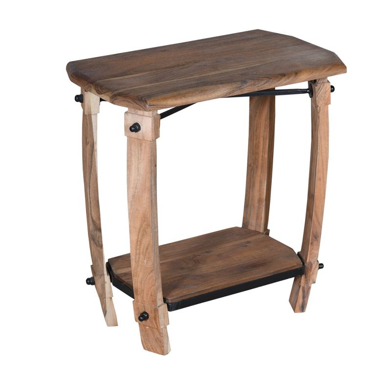 24" Retro Rectangular Wooden End Side Accent Table with Bottom Shelf Brown - The Urban Port
