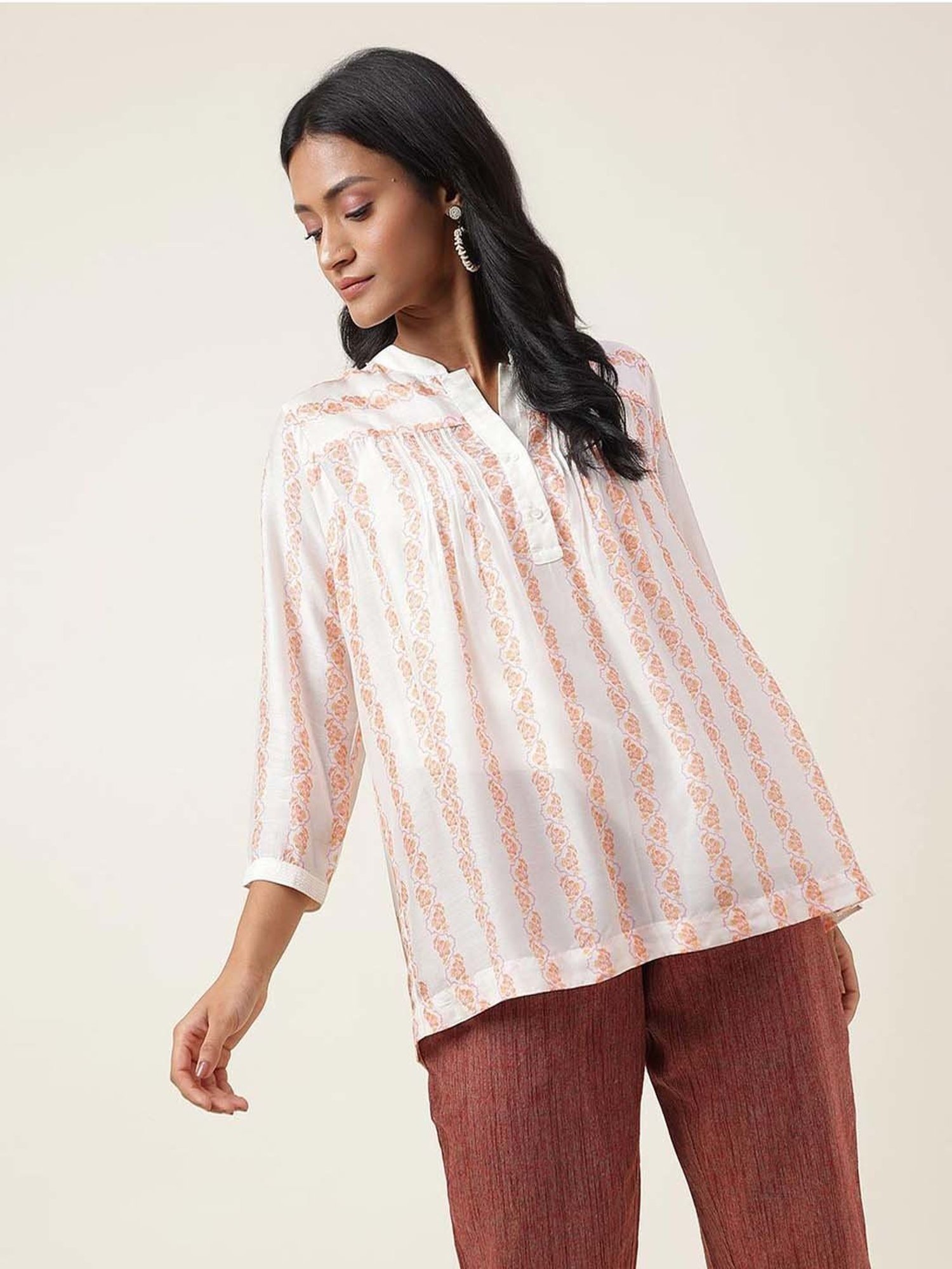 Fabindia White Floral Print Tunic With Inner