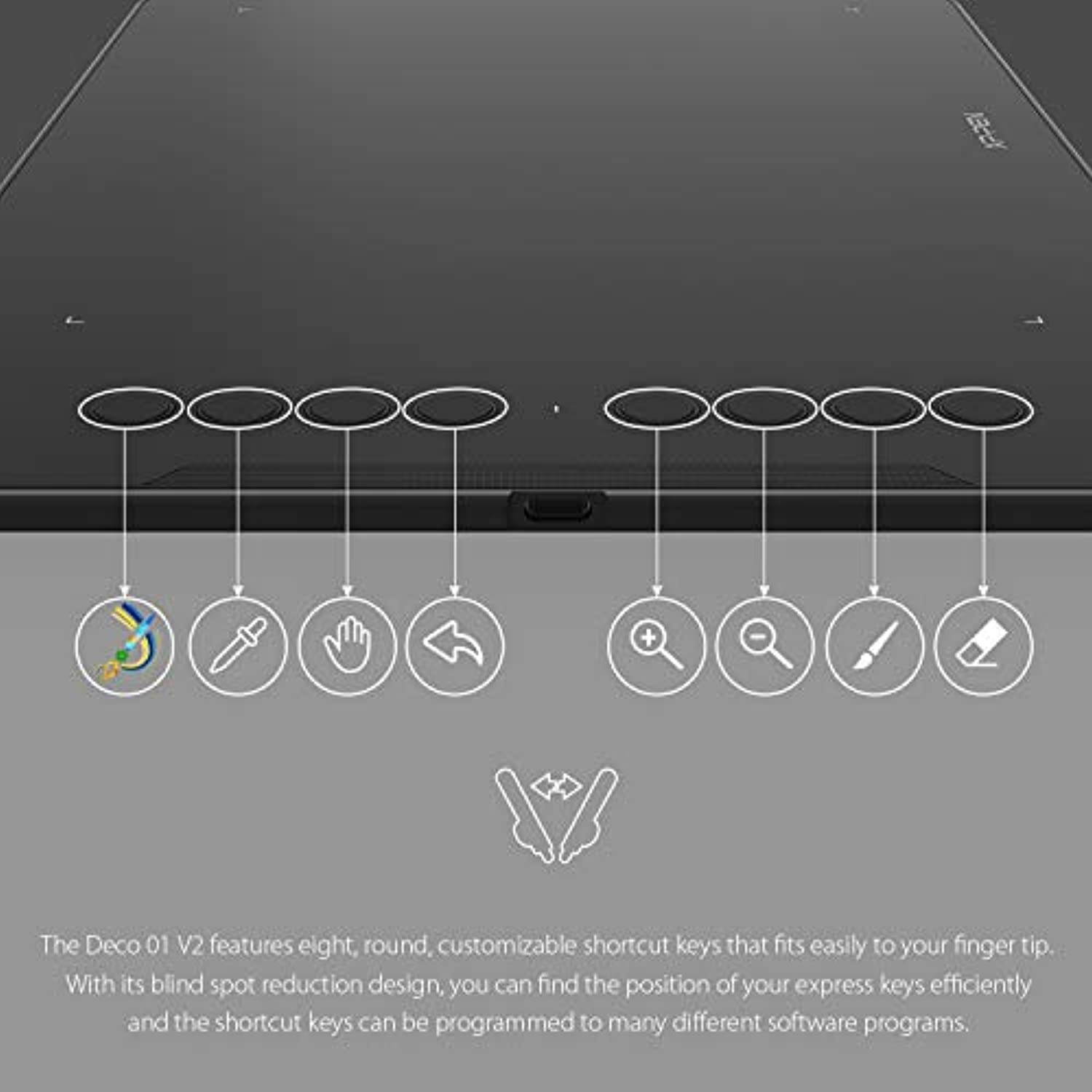 XP-PEN Deco 01 V2 Graphics Tablet 10x6.25 Inch Drawing Pen Tablet 8192 Levels Pressure Battery-Free Pen with Tilt Function Android Supported and 8 Shortcut Keys (Deco01V2)