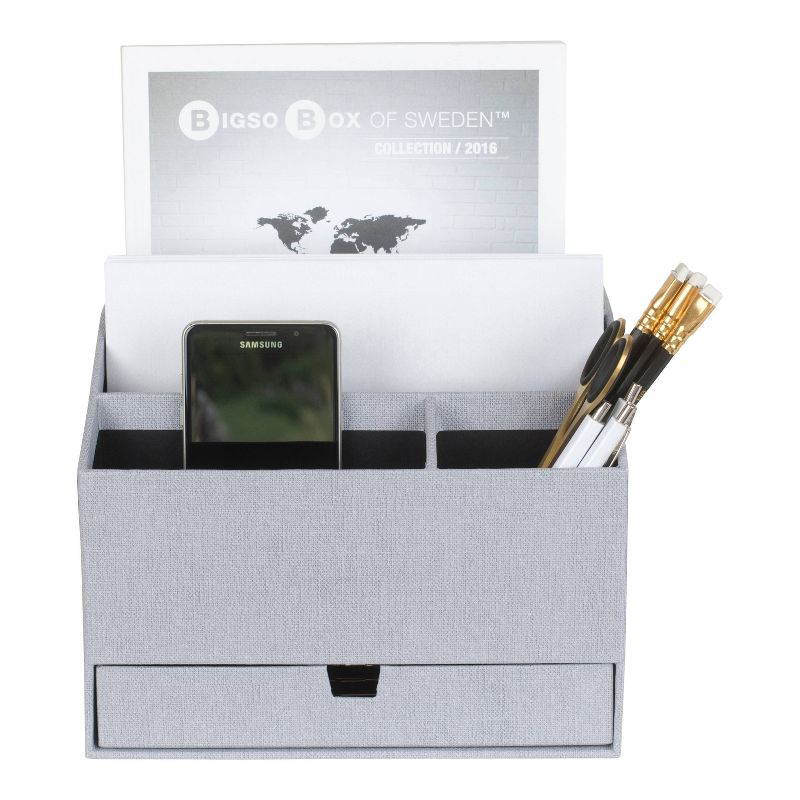 Greta Canvas Desktop Organizer with Supply Drawer Ash - Bigso Box of Sweden