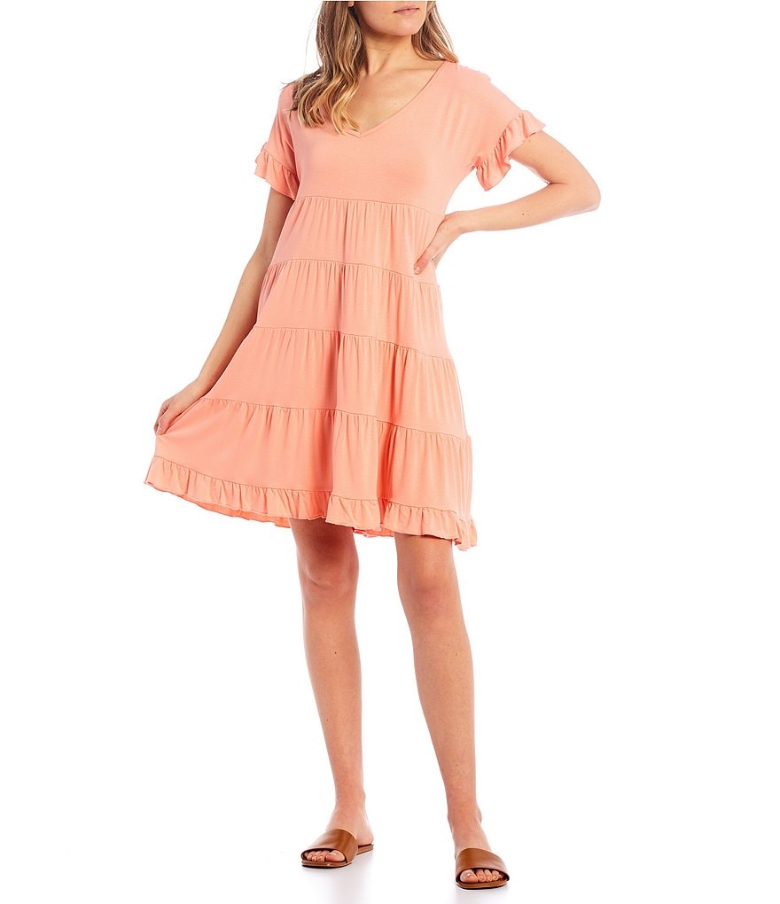 Angie Short Sleeve Tiered Babydoll Dress