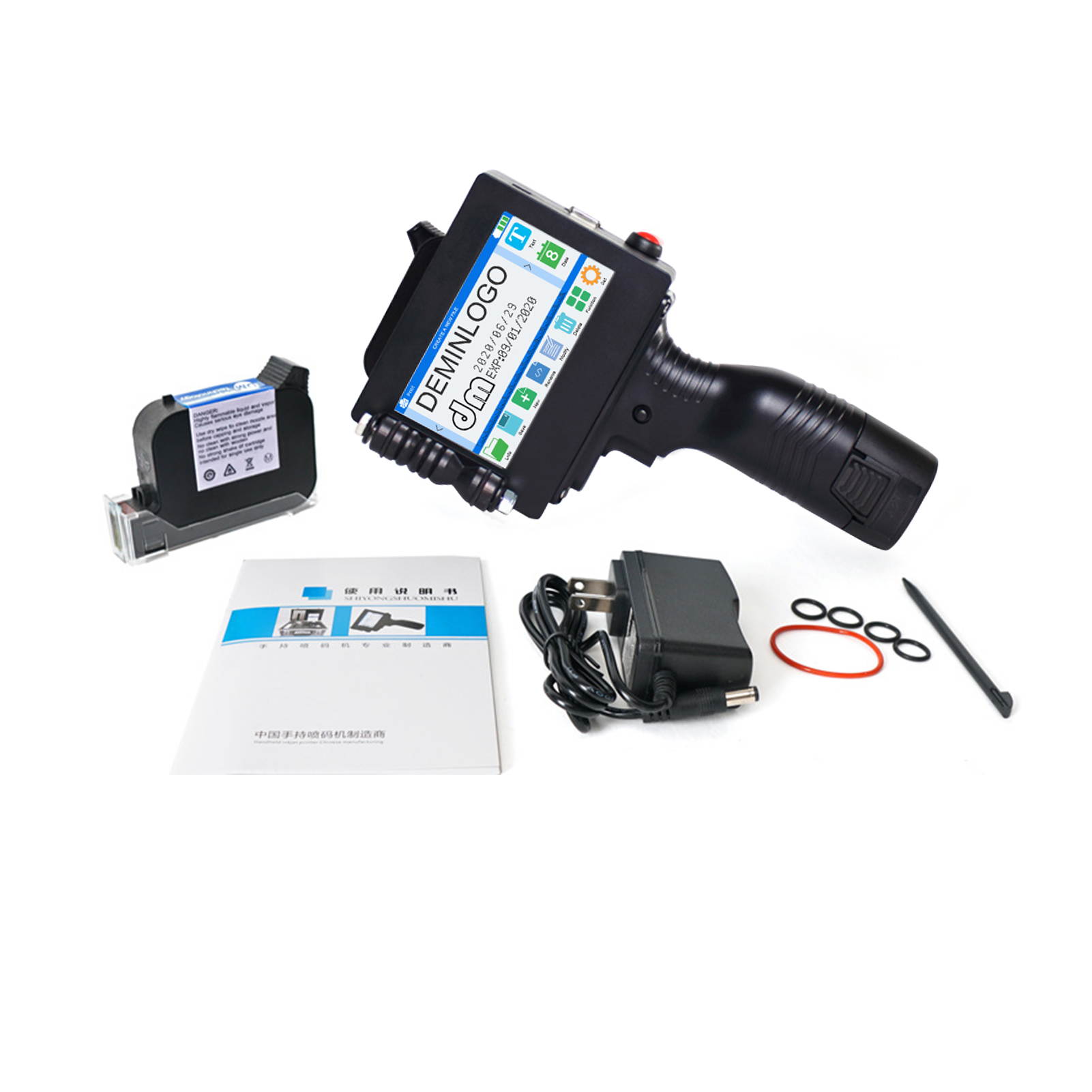 Handheld Printer Portable Inkjet Printer High Definition Inkjet Code Printer with 4.3 Inch LED Touchscreen Quick-Drying Ink Cartridge for Label/Production Date/Barcode/Trademark/Logo/Graphic etc.