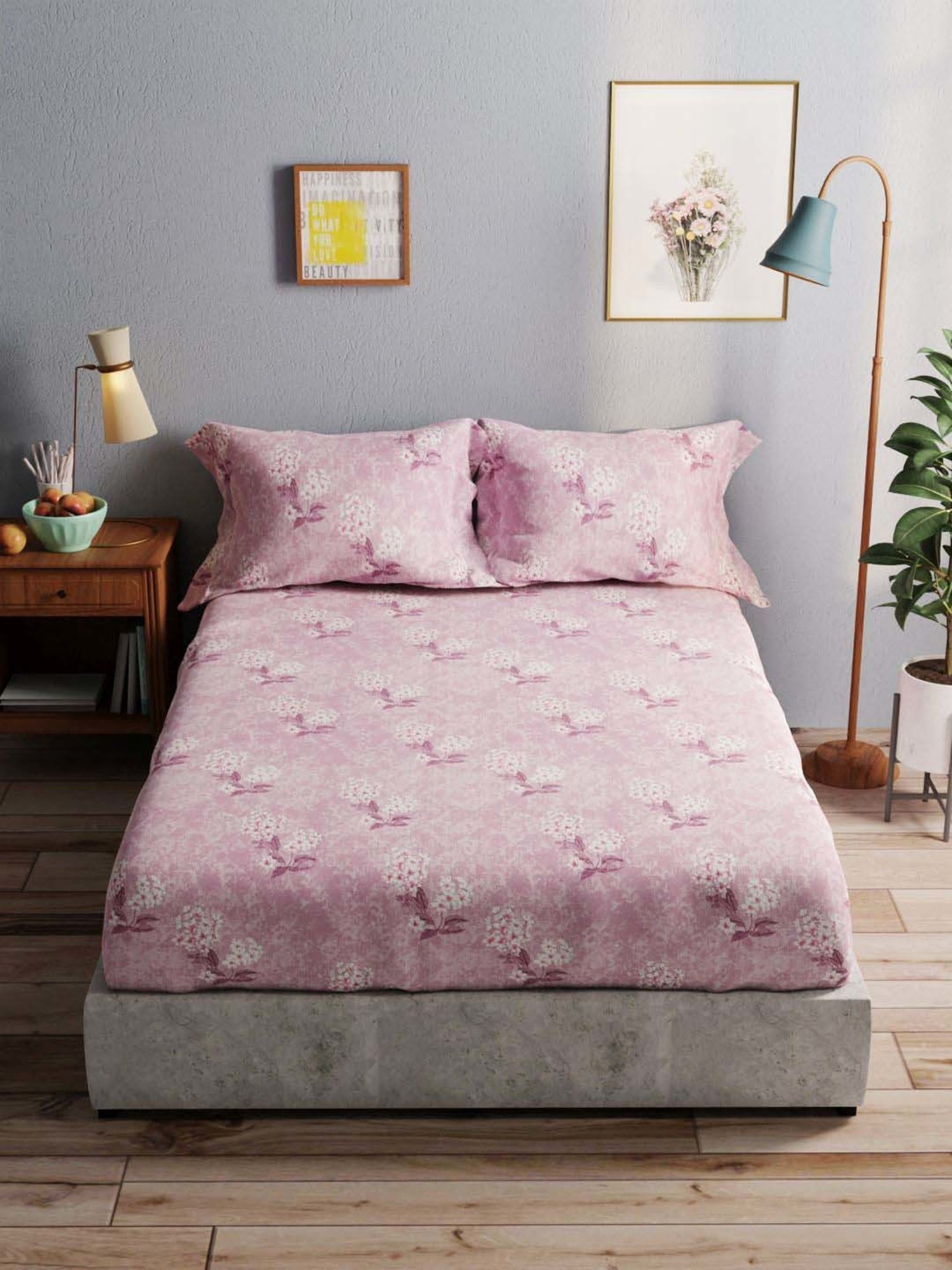 Bianca Amolina Lilac 135 TC Cotton Double Bedsheet with 2 Pillow Covers