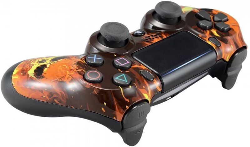 eXtremeRate Fire Skulls Hydro Dipped Front Housing Shell Case, Faceplate Cover Replacement Kit for Playstation 4 PS4 Slim PS4 Pro Controller (CUH-ZCT2 JDM-040/050/055) - Controller NOT Included