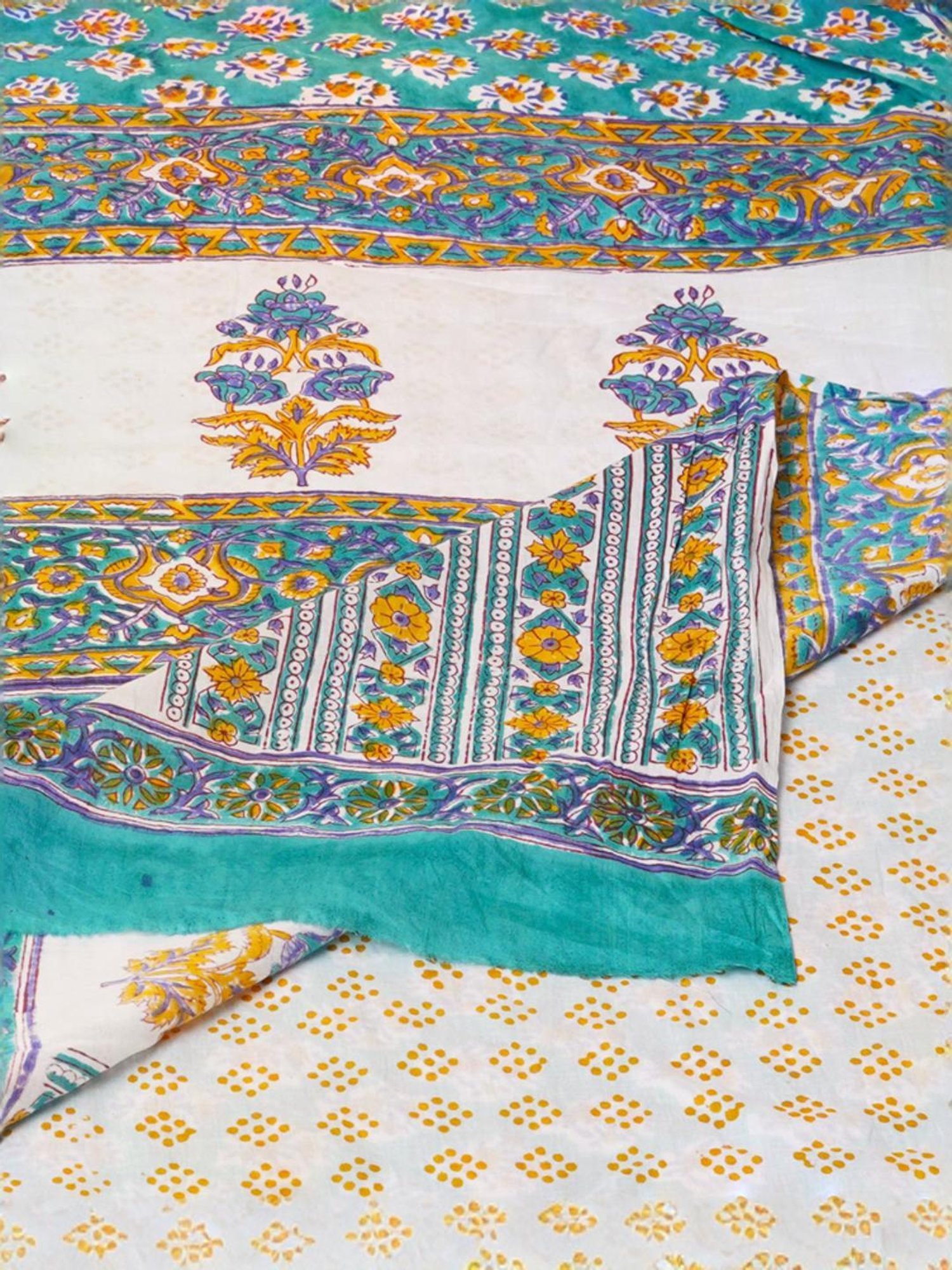 Unnati Silks Green Cotton Printed Saree With Unstitched Blouse