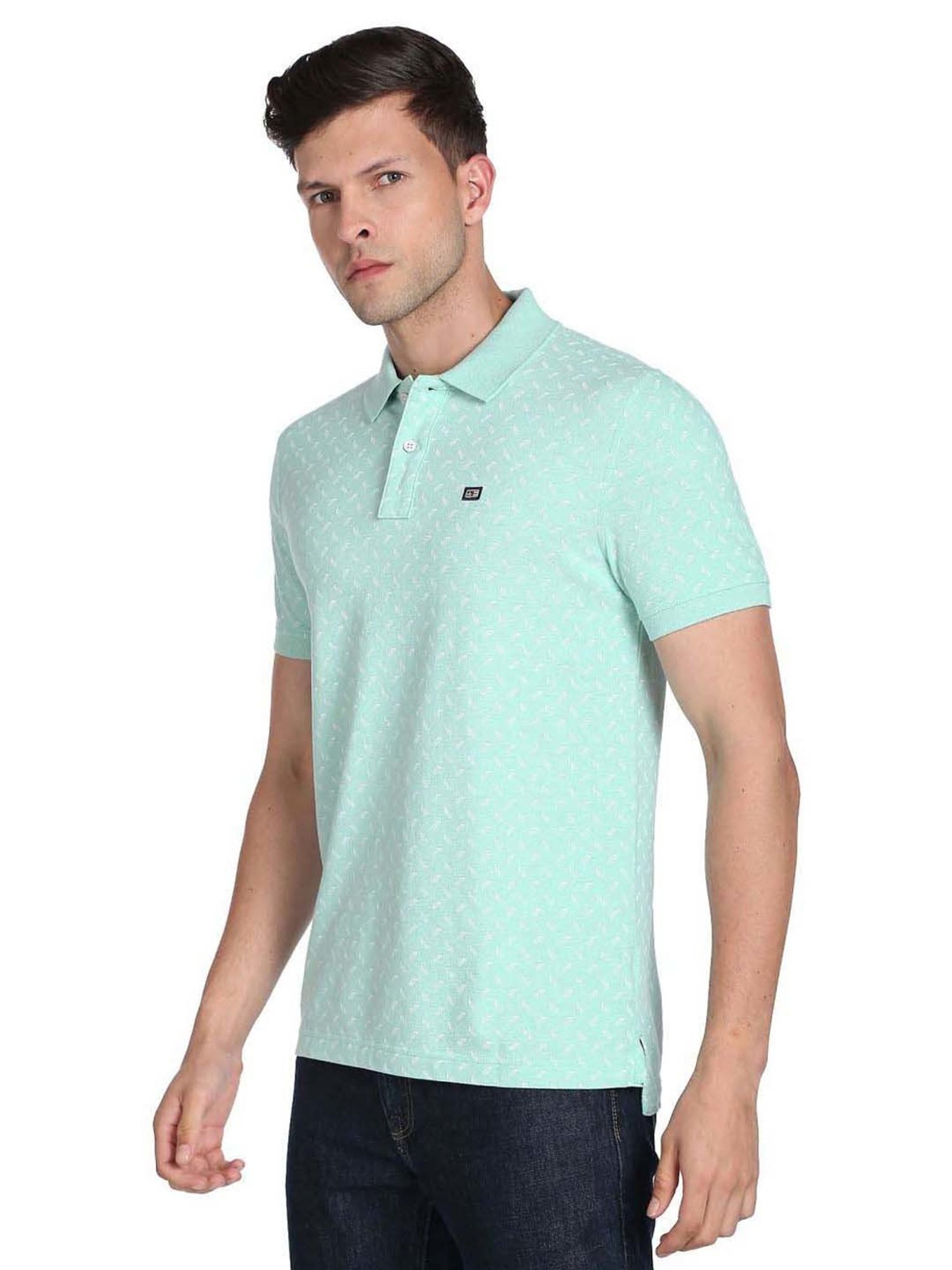 Arrow Sport Mint Cotton Regular Fit Printed Polo T-Shirt