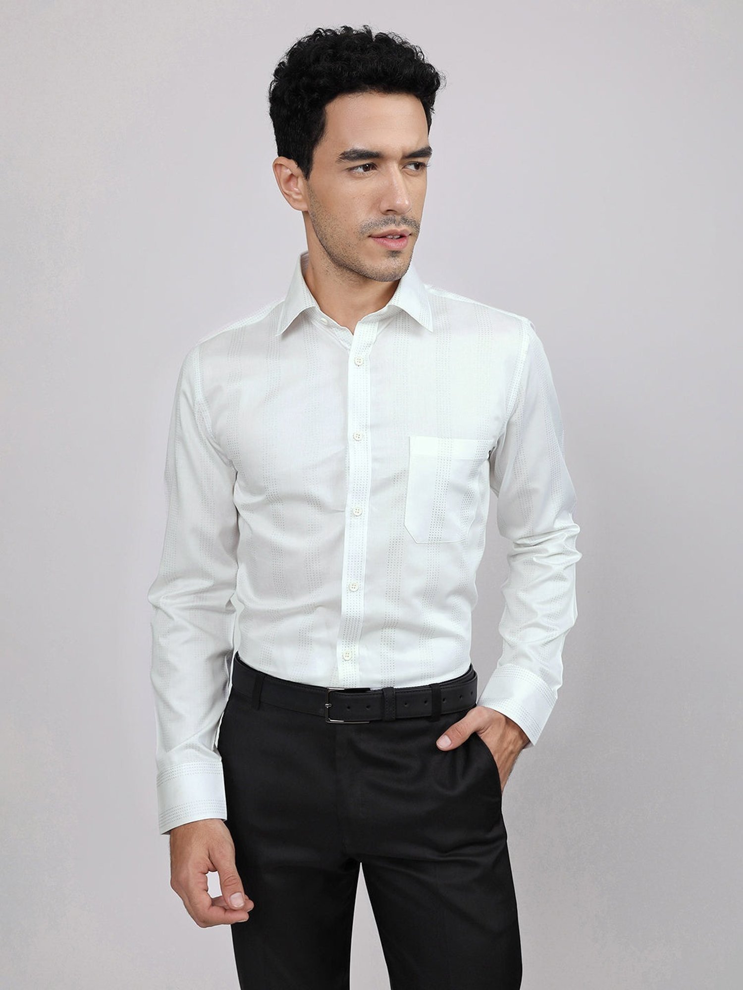 Louis Stitch White Cotton Regular Fit Printed Shirt