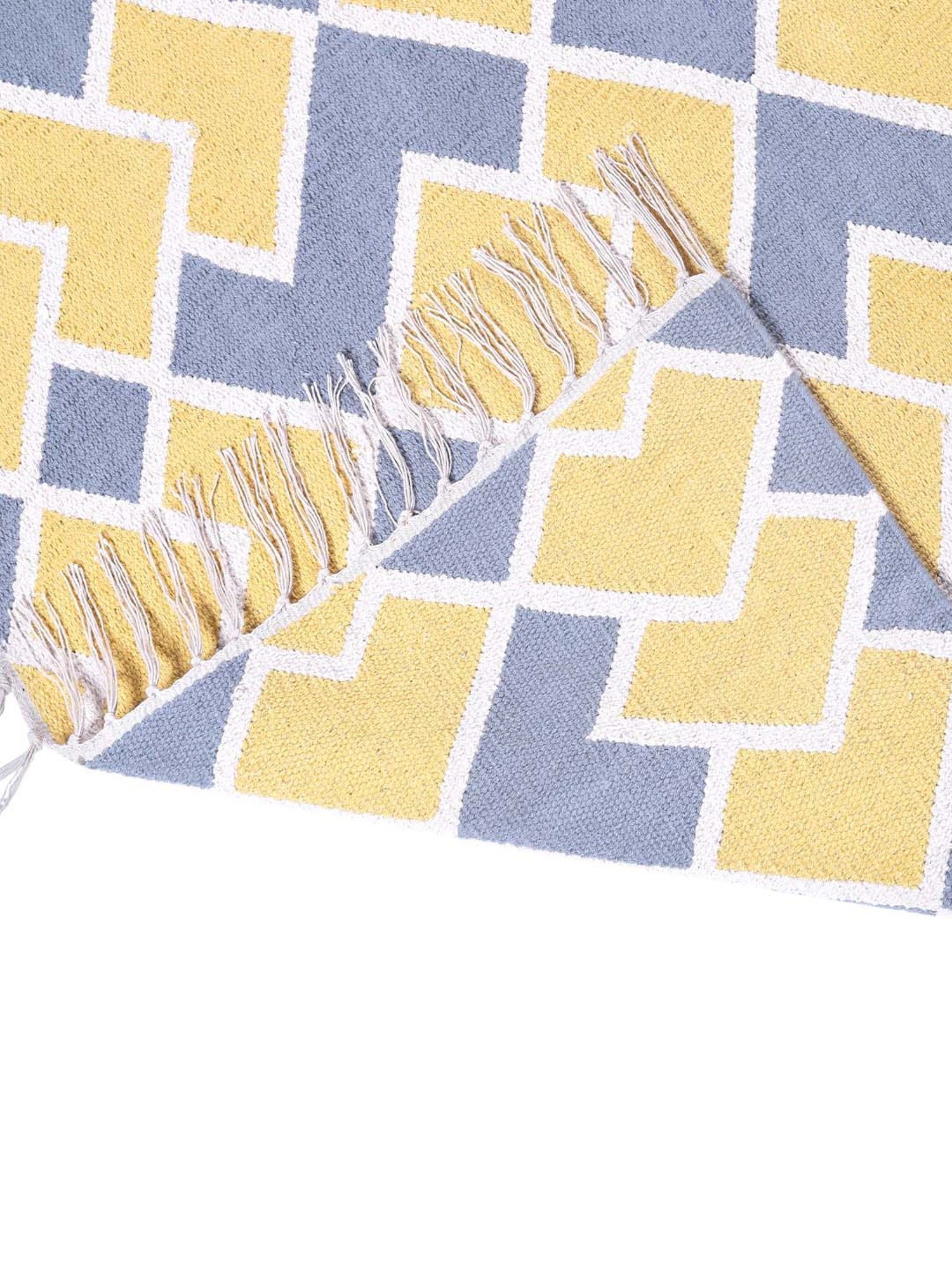 Pequra Yellow & Blue Cotton Floor Covering Mosaic Rug