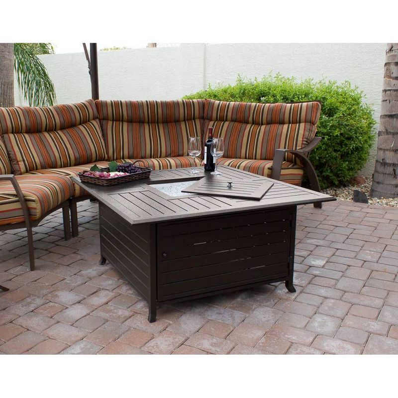 Square Slatted Aluminum Fire Pit - Espresso Brown - AZ Patio Heaters
