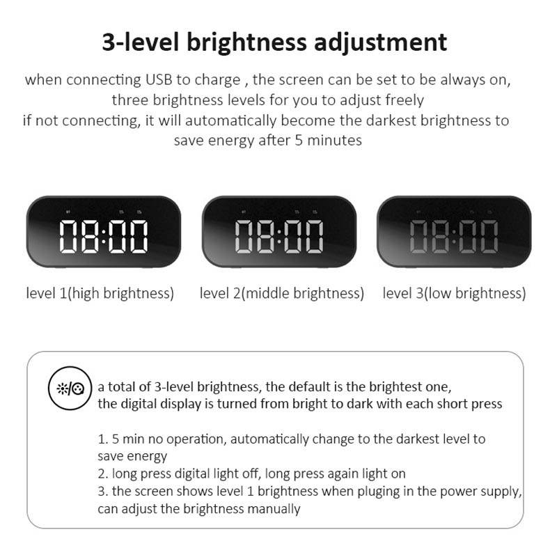 Wireless bluetooth speaker, bluetooth 5.0 speaker with mirrored LED alarm clock and built-in microphone voice, for Android and IOS smart phones,Black