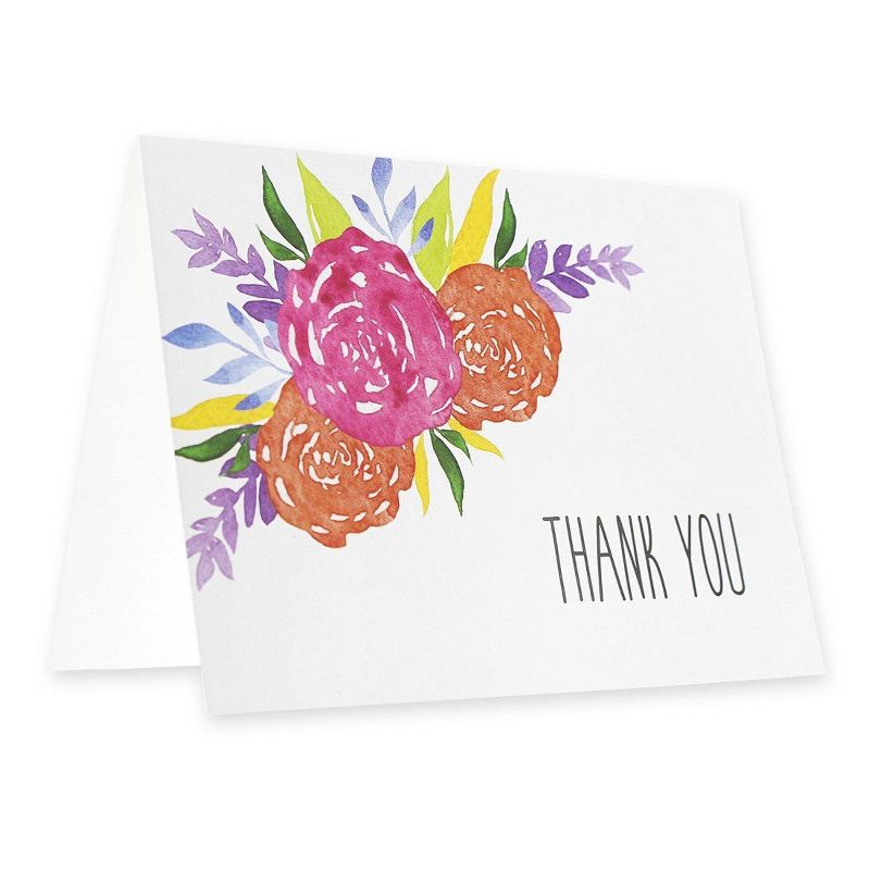 Sustainable Greetings 120-Pack White Watercolor Floral Thank You Notes Greeting Cards Bulk Sets with Envelope 5.1 x 3.7 in