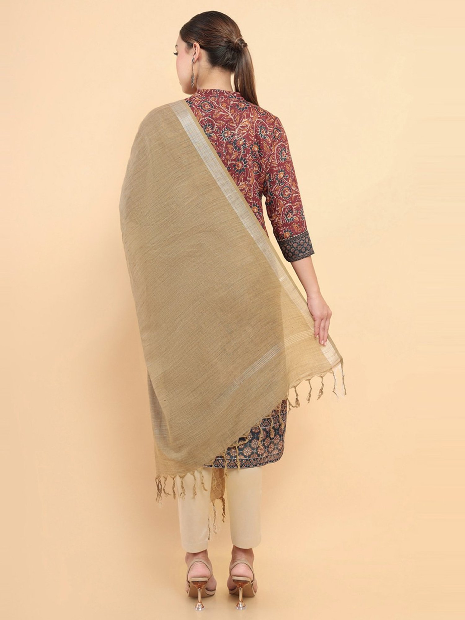 Soch Beige Cotton Plain Dupatta