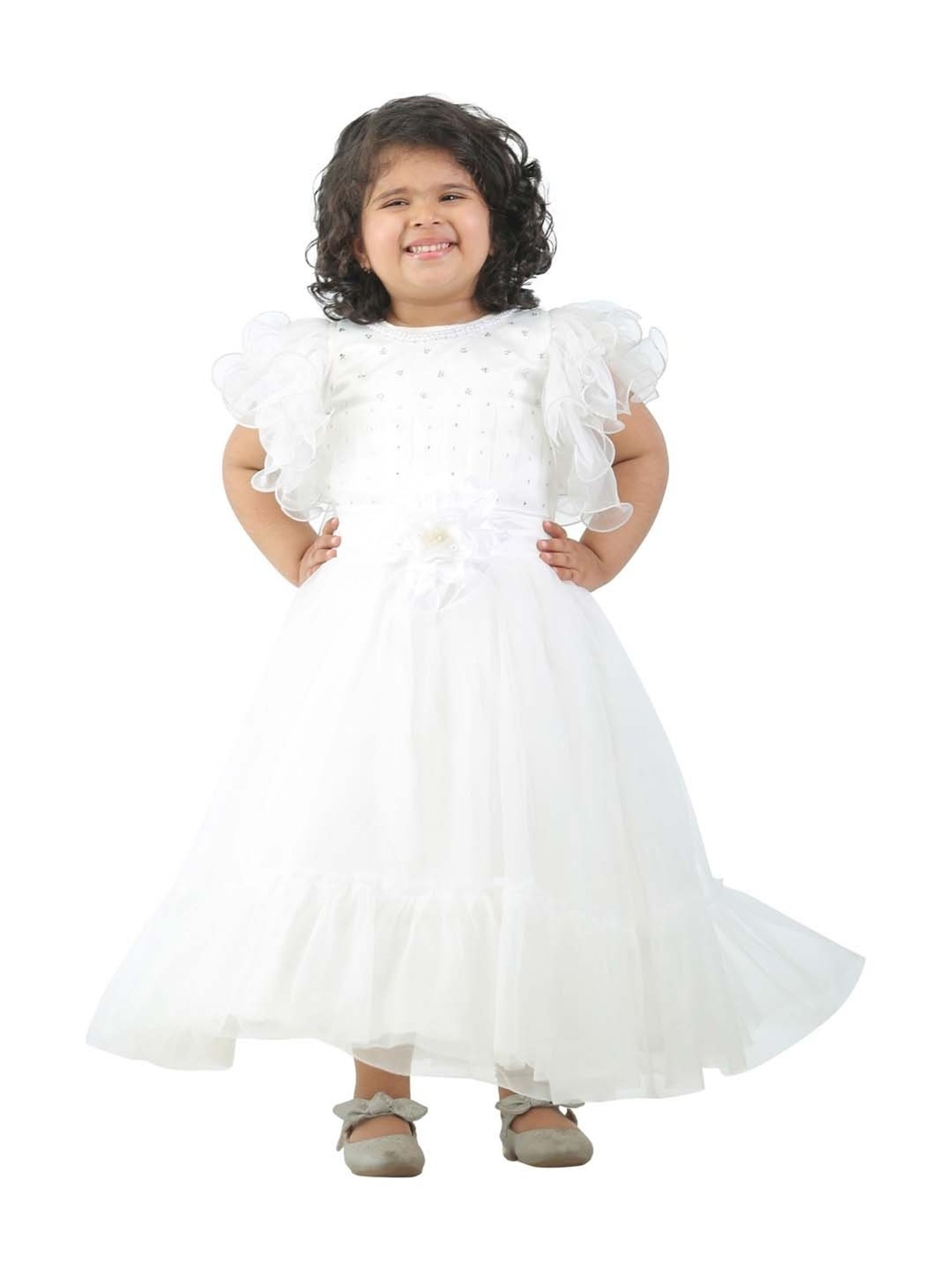 Ahhaaaa Kids White Cotton Sequence Dress