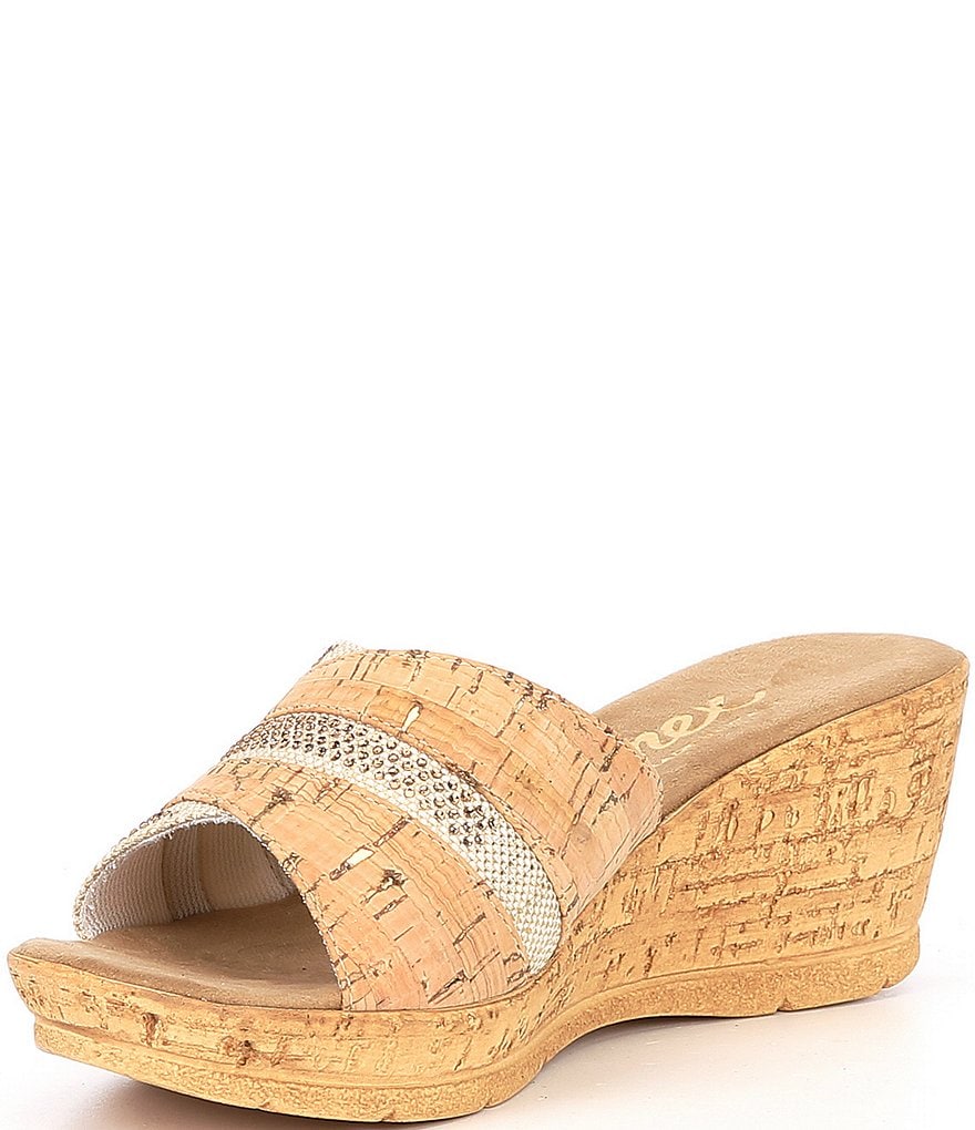 Onex Linen Blanche Cork Wedge Sandals