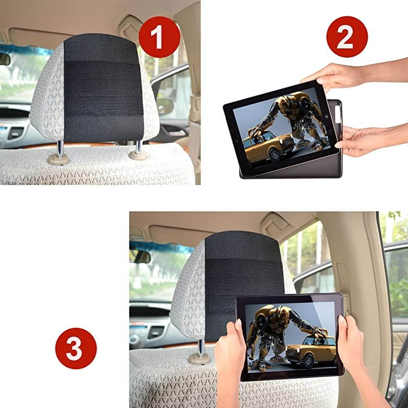 iPad 4 / iPad 3 / iPad 2 Car Headrest Mount Holder&ndash;Fast-Attach Fast-Release Edition - Black
