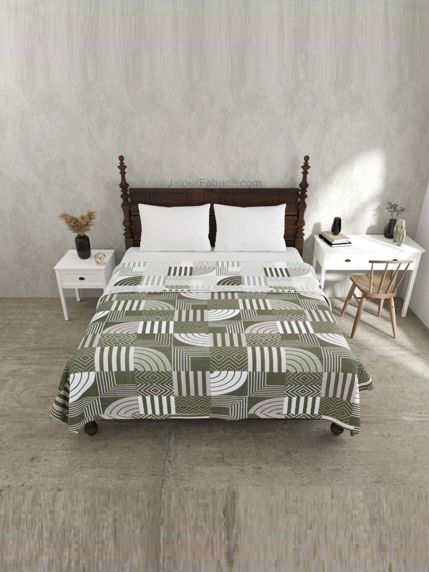 JaipurFabric Moss Green Mulmul Cotton 150 GSM Reversible Ac Dohar