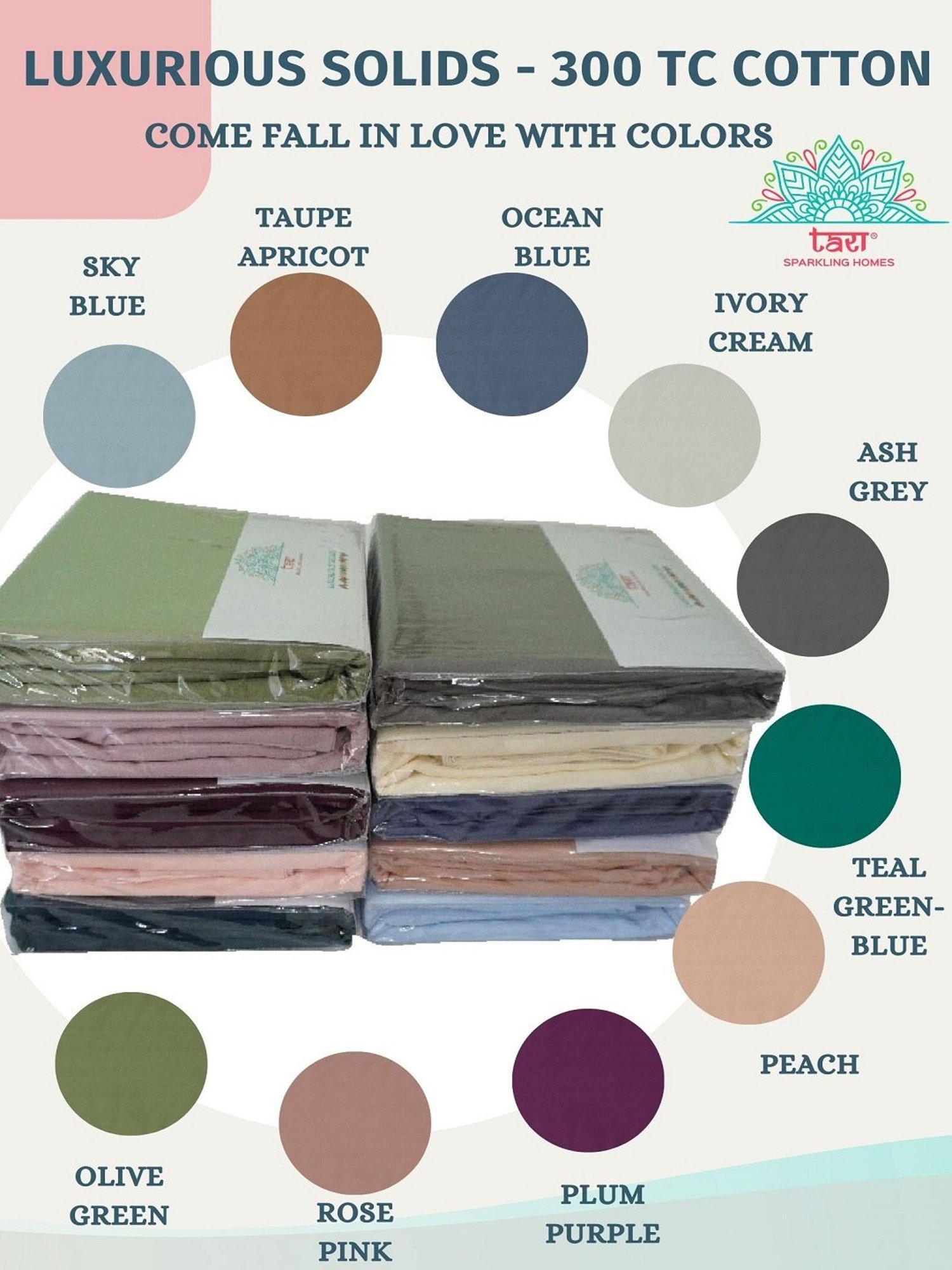 TARA Sparkling Homes Green 300 TC Cotton King Bedsheet With 2 Pillow Covers