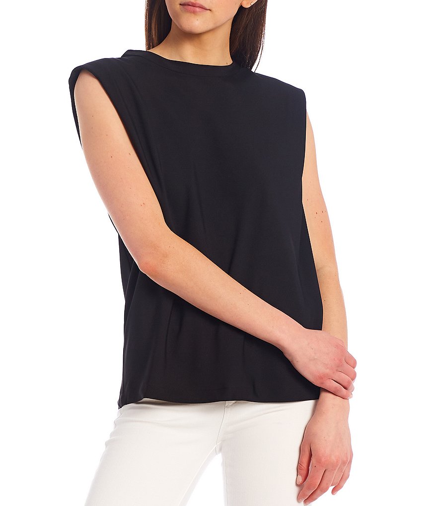 French Connection Shoulder Pad Round Neck Knit Tank