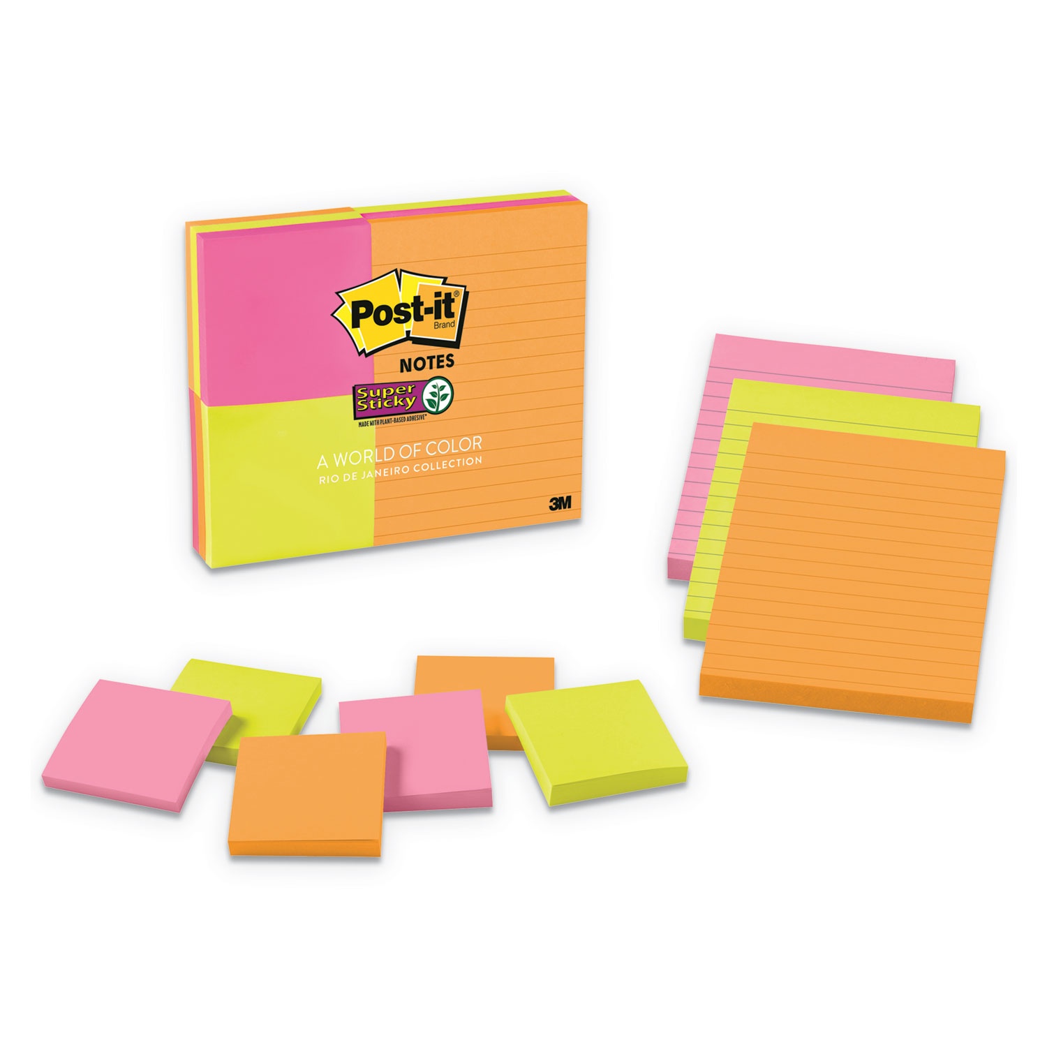 Post it&reg; Super Sticky Notes, Assorted Sizes, Rio de Janeiro, Pack Of 13 Pads