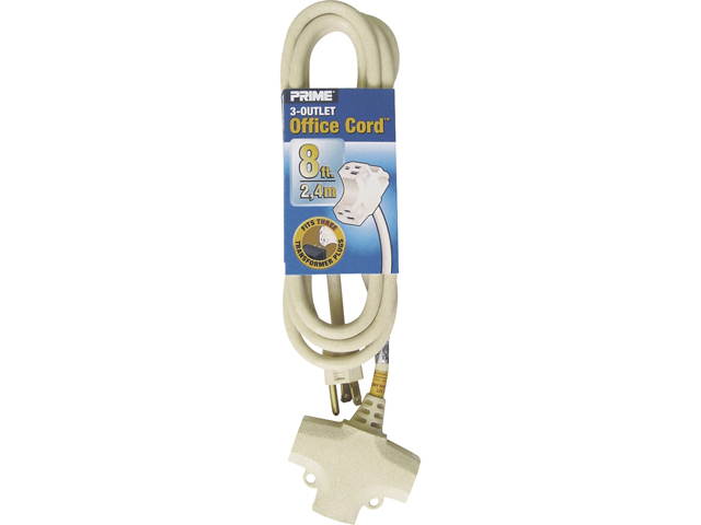 Prime Wire Model EC621608K 8 ft. 16/3 SJTW 90 degree Triple- Tap Office Cord