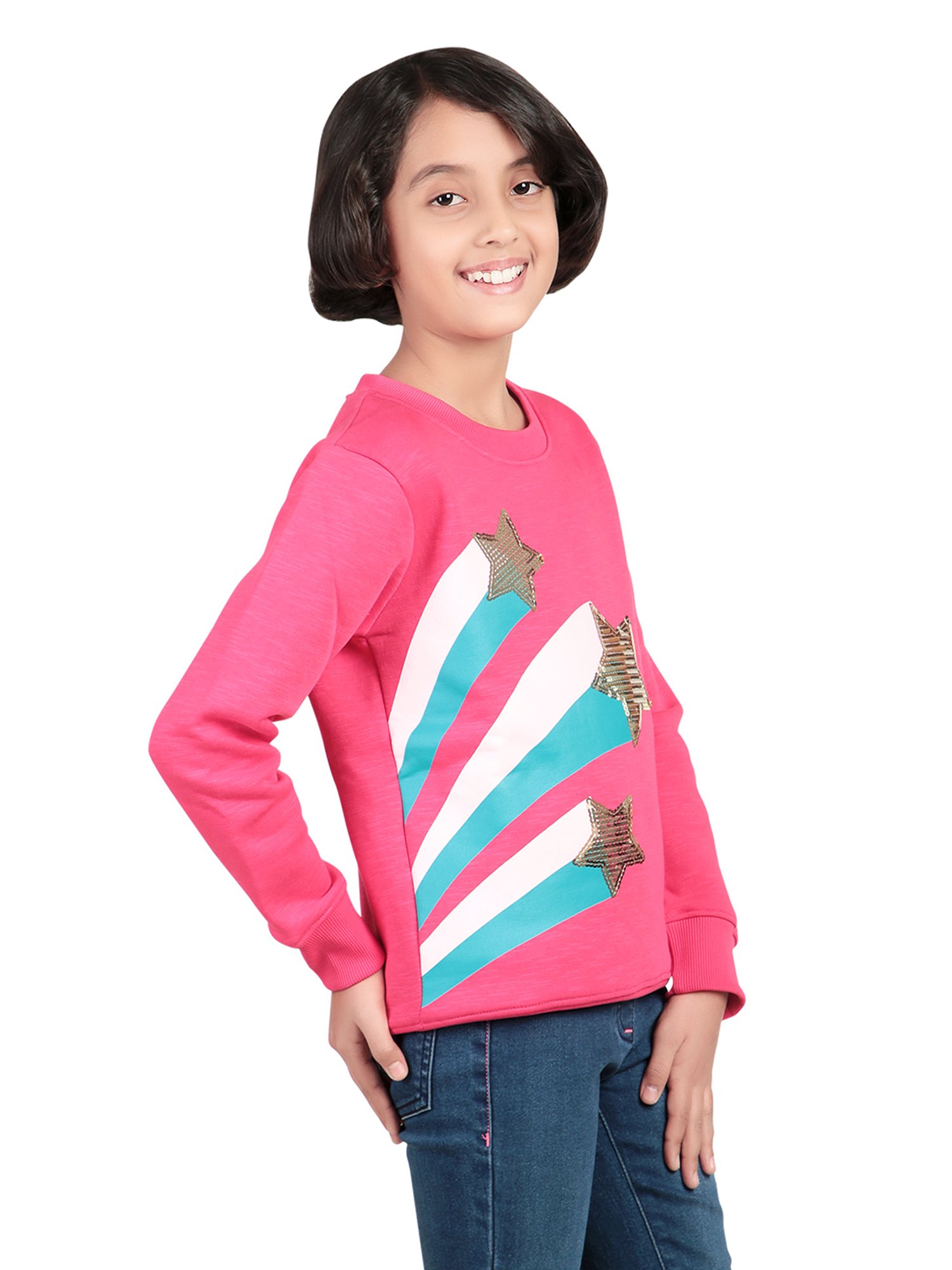 Bodycare Kids Fuchsia Embellished Full Sleeves Sweatshirt