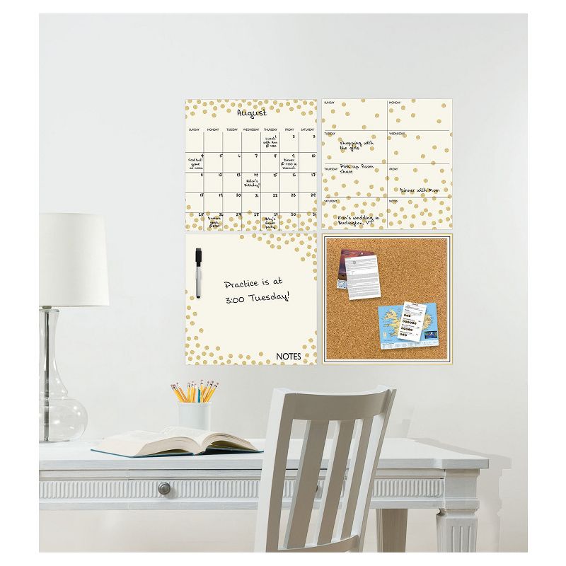 Wall Pops!  Cork and White Board Calendar Set 4ct - Gold Dots
