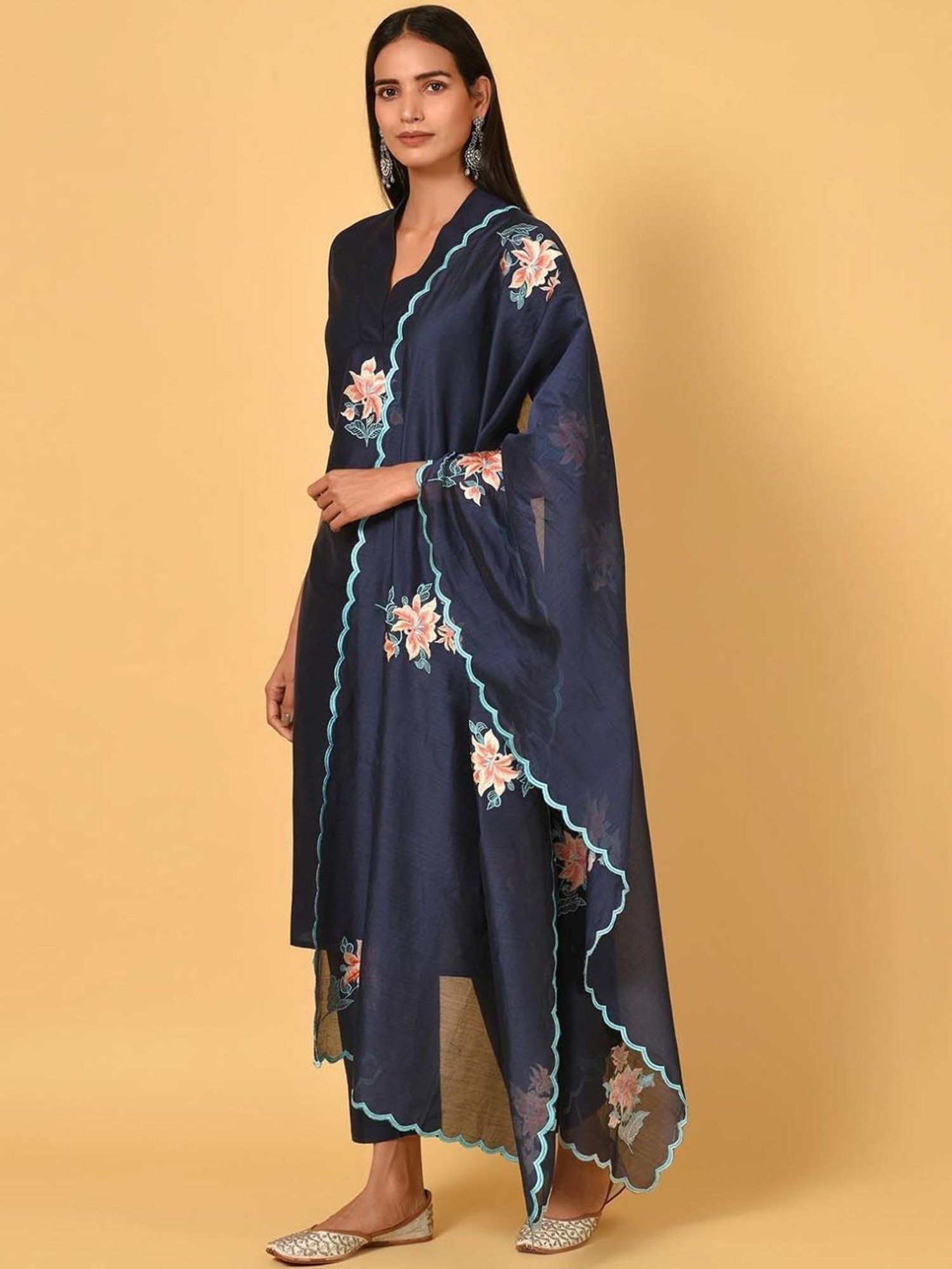 Nuhh Navy Blue Kurta With Pant & Dupatta