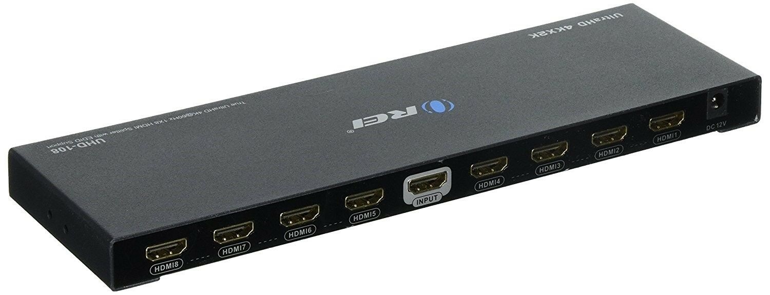 Orei 1x8 2.0 HDMI Splitter 8 Ports with Full Ultra HDCP 2.2, 4K at 60Hz & 3D Supports EDID Control - UHD-108