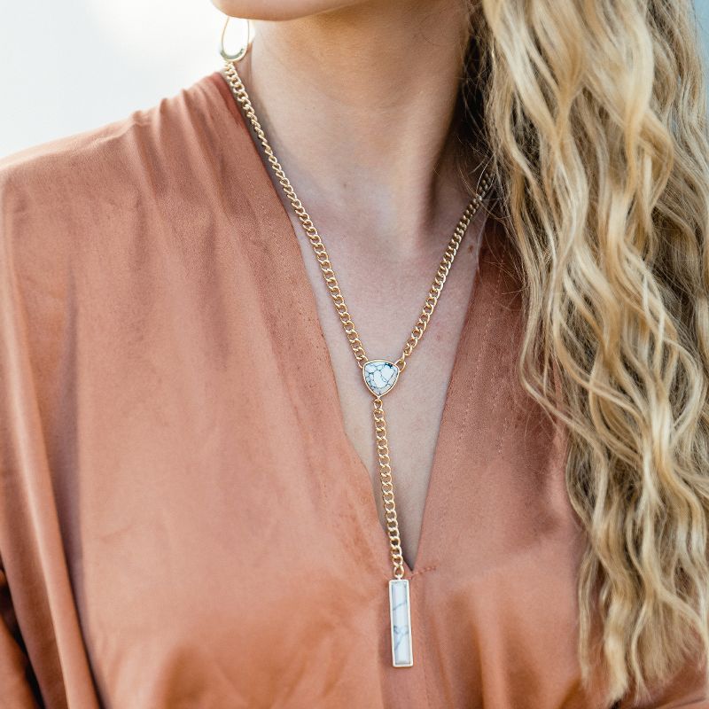 Sanctuary Project Semi Precious White Howlite Chain Link Y Statement Necklace Gold