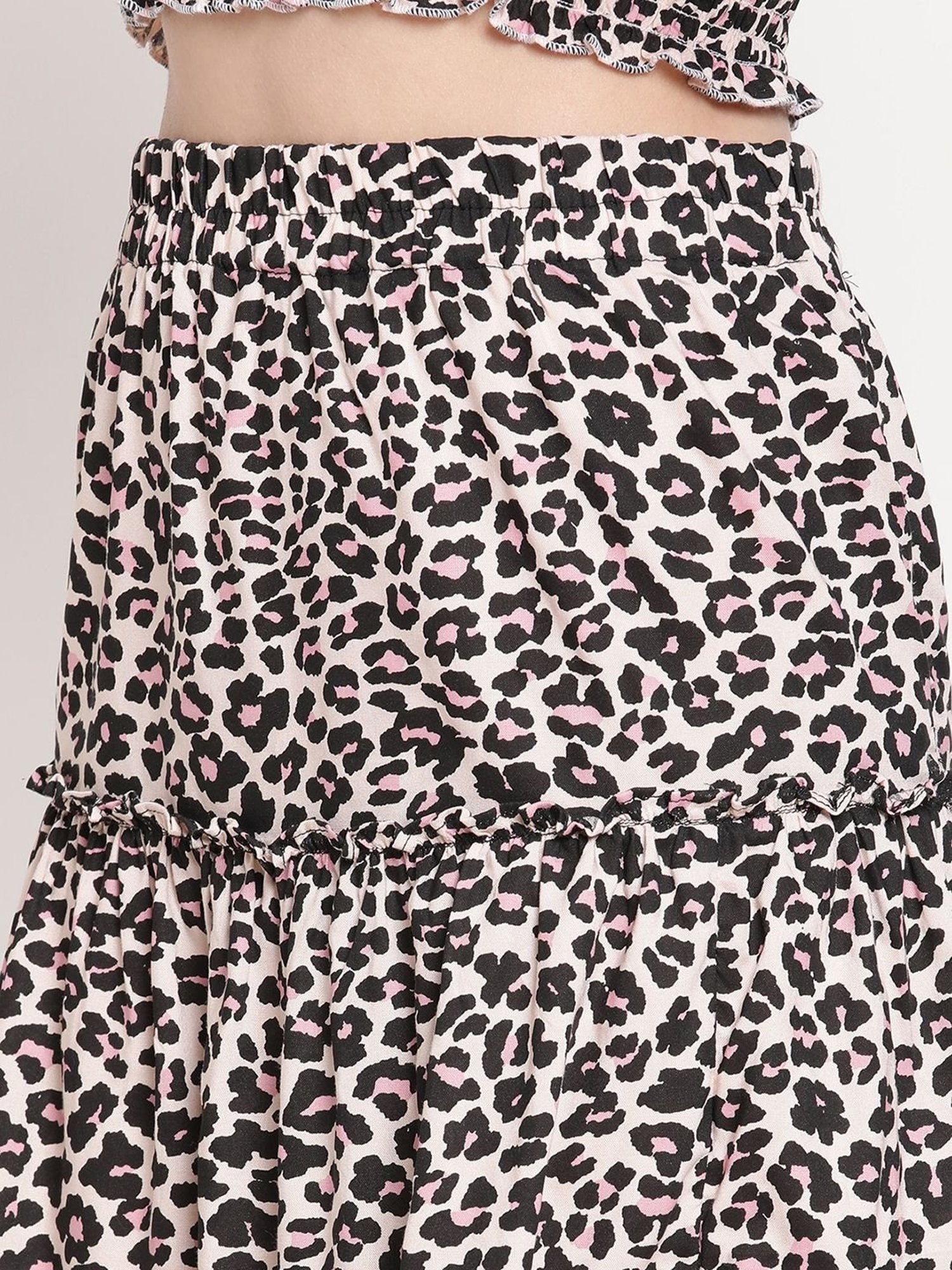 TAG 7 Black & Pink Printed A-Line Skirt