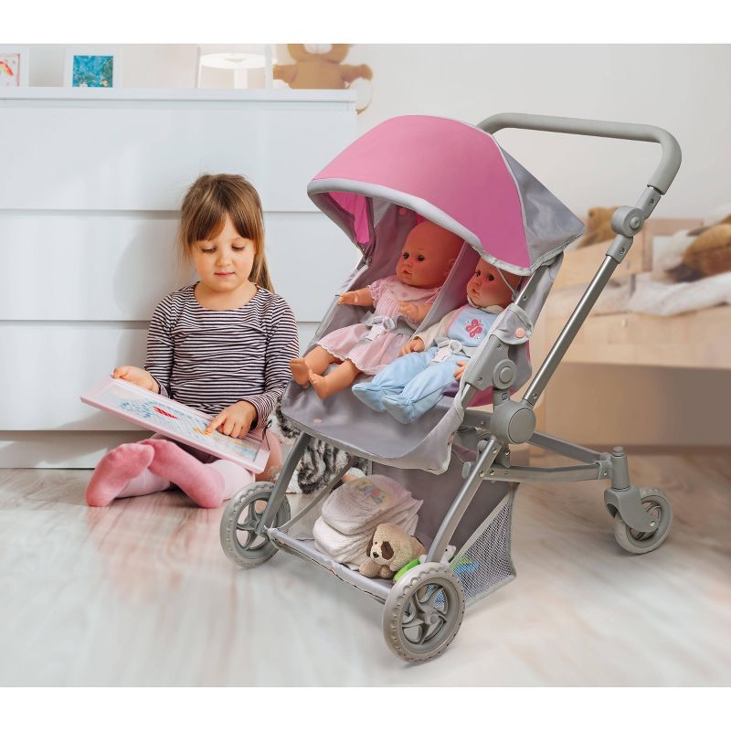 Voyage Twin Carriage Doll Stroller - Gray/Pink