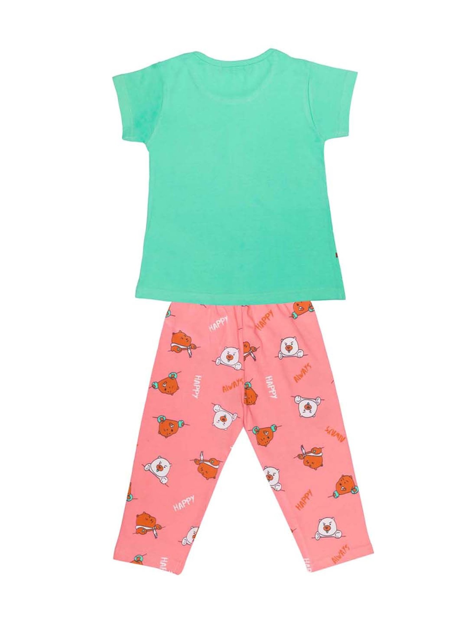 Todd N Teen Kids Blue & Sea Green Cotton Printed T-Shirt & Capris - Pack of 2