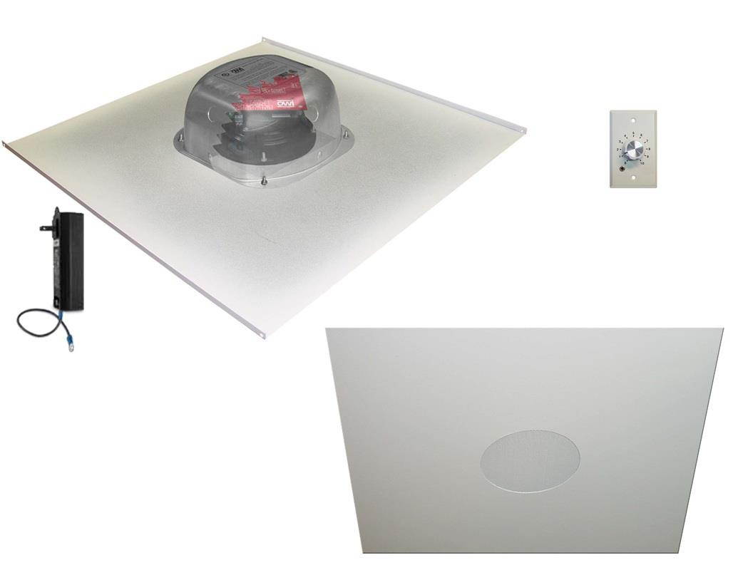 Two Source, Amplified, 6.5", Drop Ceiling Speakers with Bluetooth on a 2X2 Tile - Two Speaker Package with Volume Control