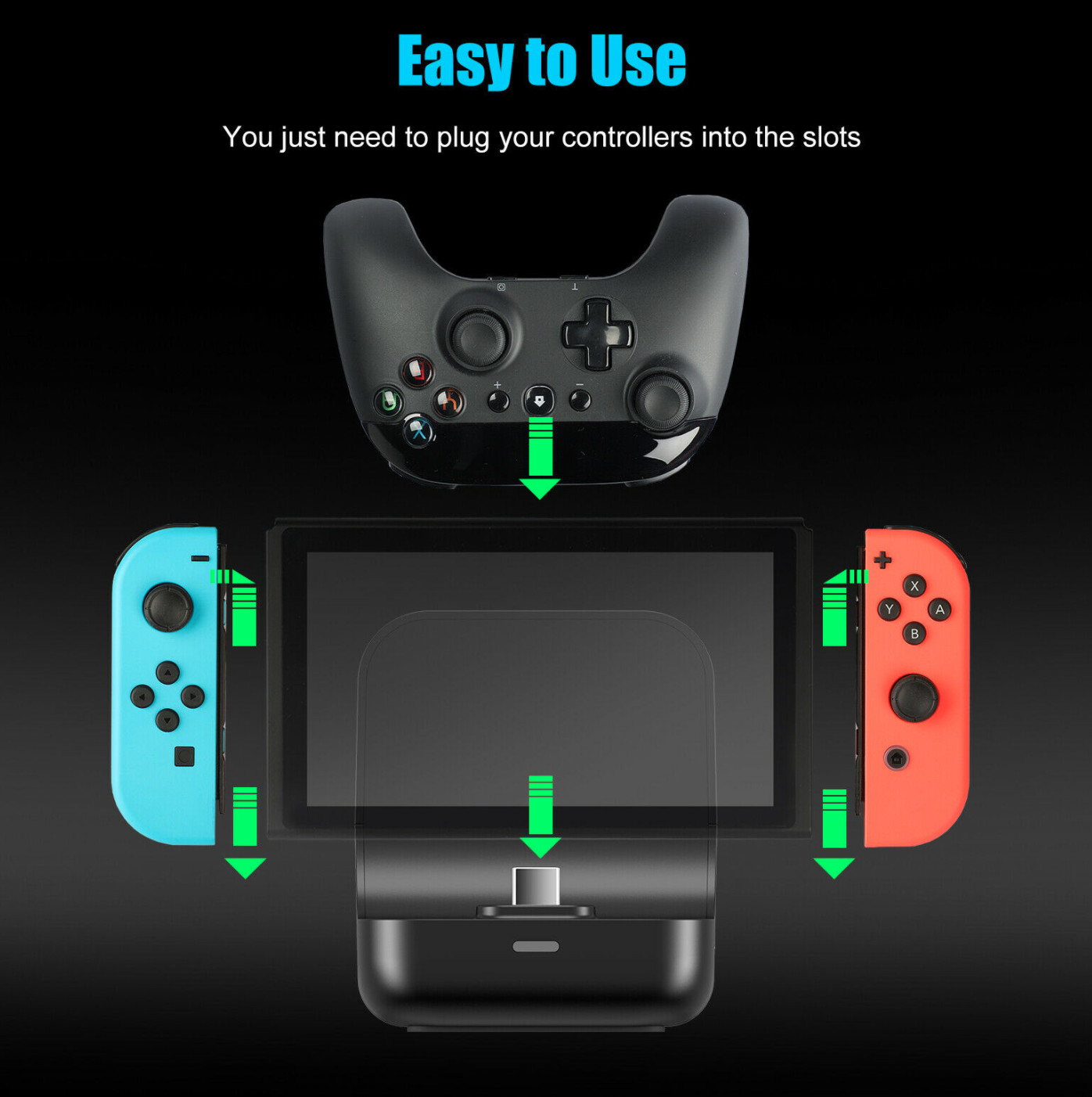 6In 1 Controller Charger LED Charging Dock Stand For Nintendo Switch Pro Joy-Con