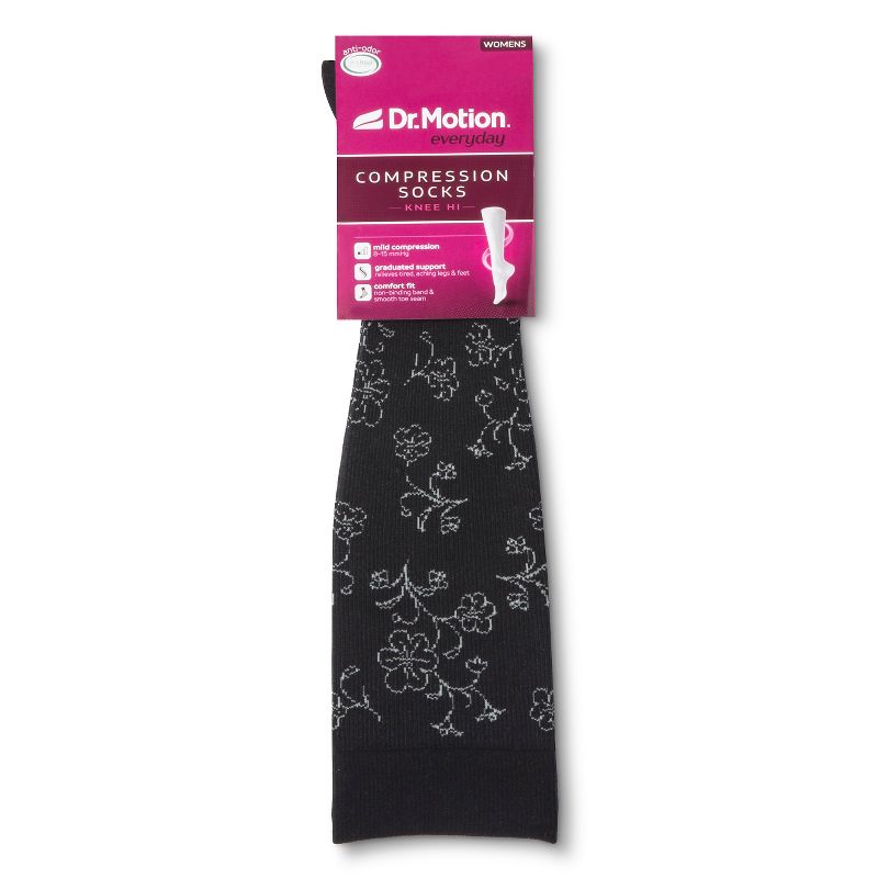 Dr. Motion Women's Mild Compression Floral Dropout Knee High Socks - Black 4-10